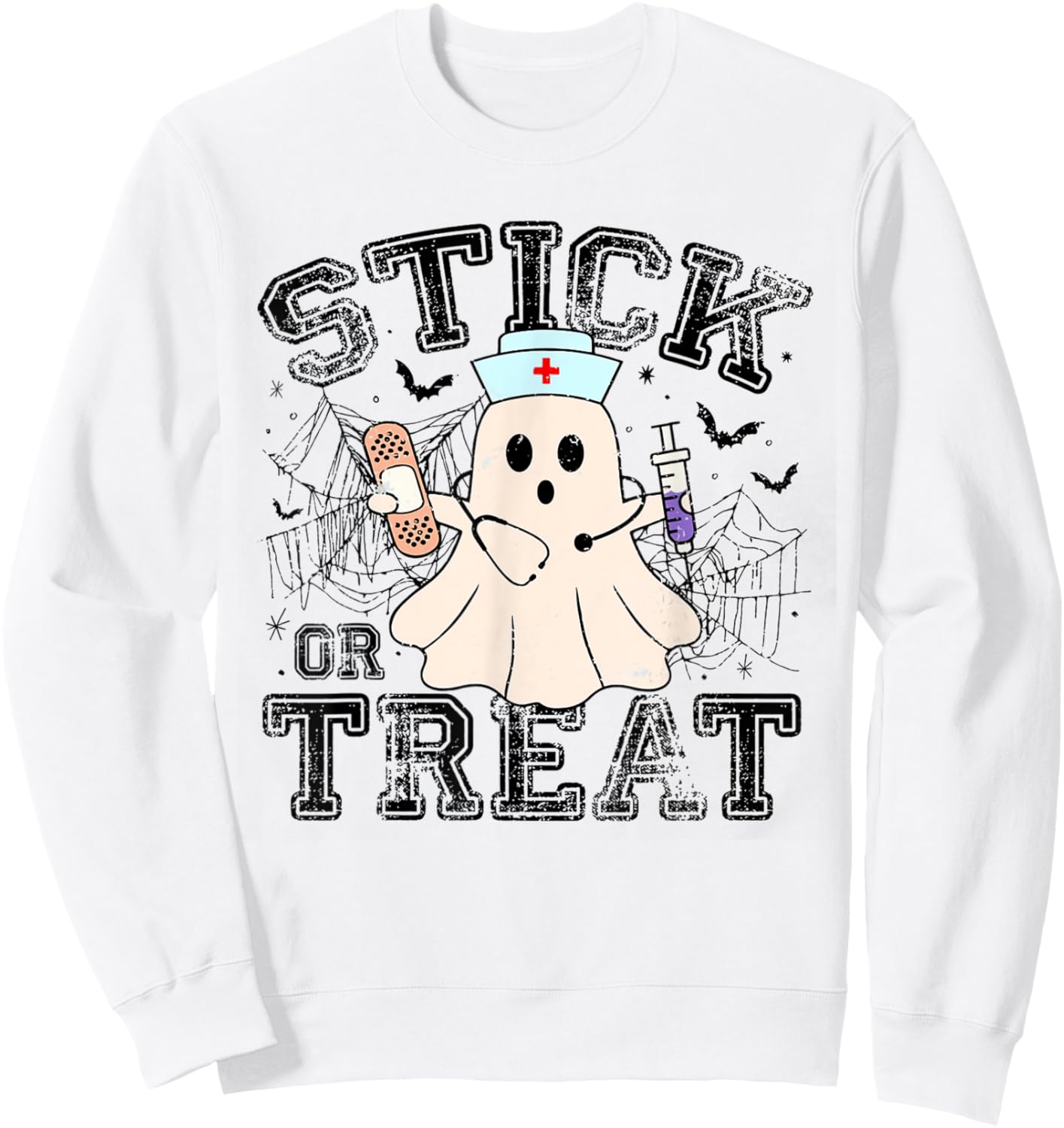 Stick Or Treat Halloween Ghost Nurse Halloween Phlebotomy Sweatshirt - Sweatshirt | White