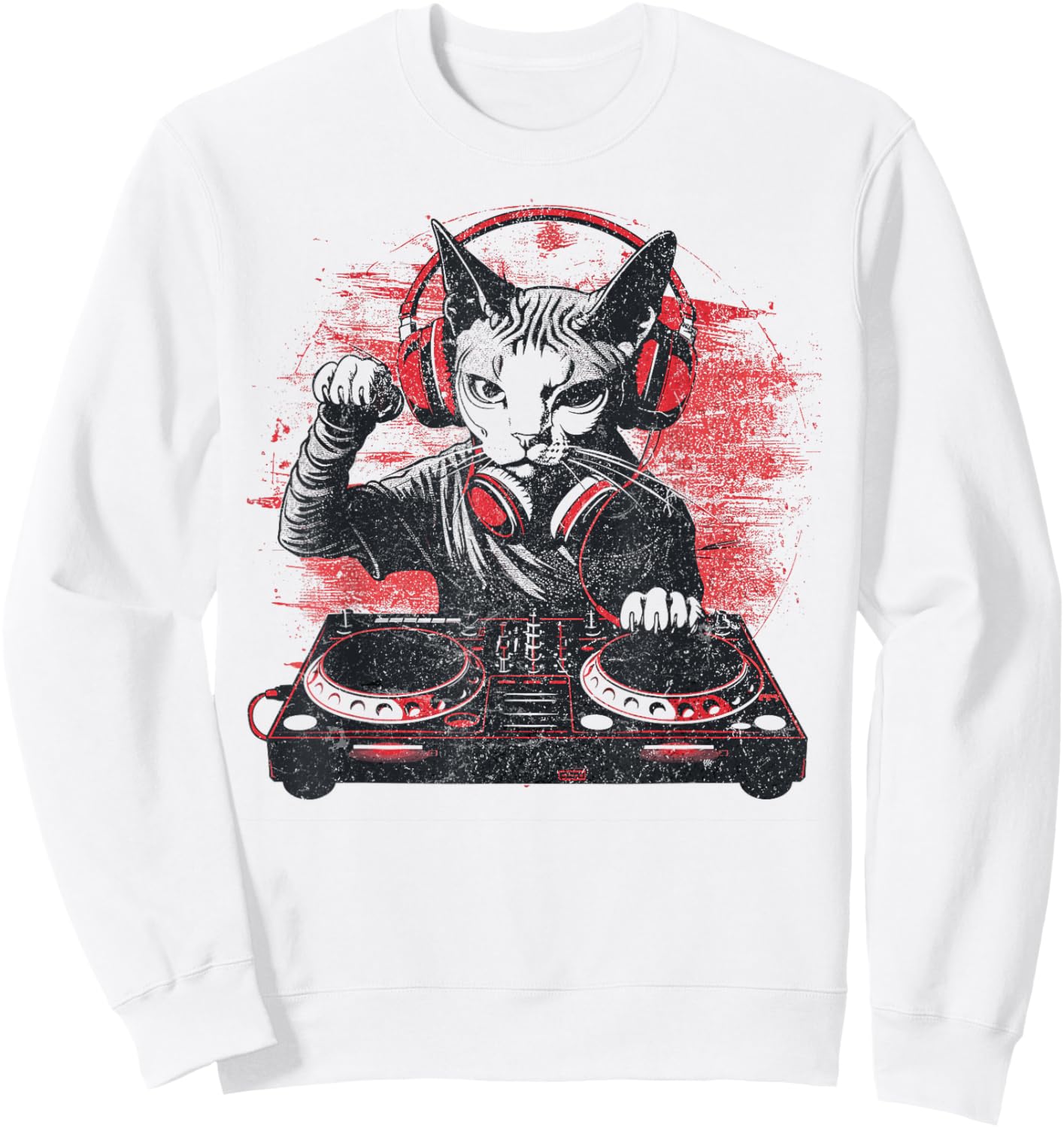 Funny Retro House DJ Sphynx Cat Disco Headphone Tech Sound Sweatshirt - Sweatshirt | White