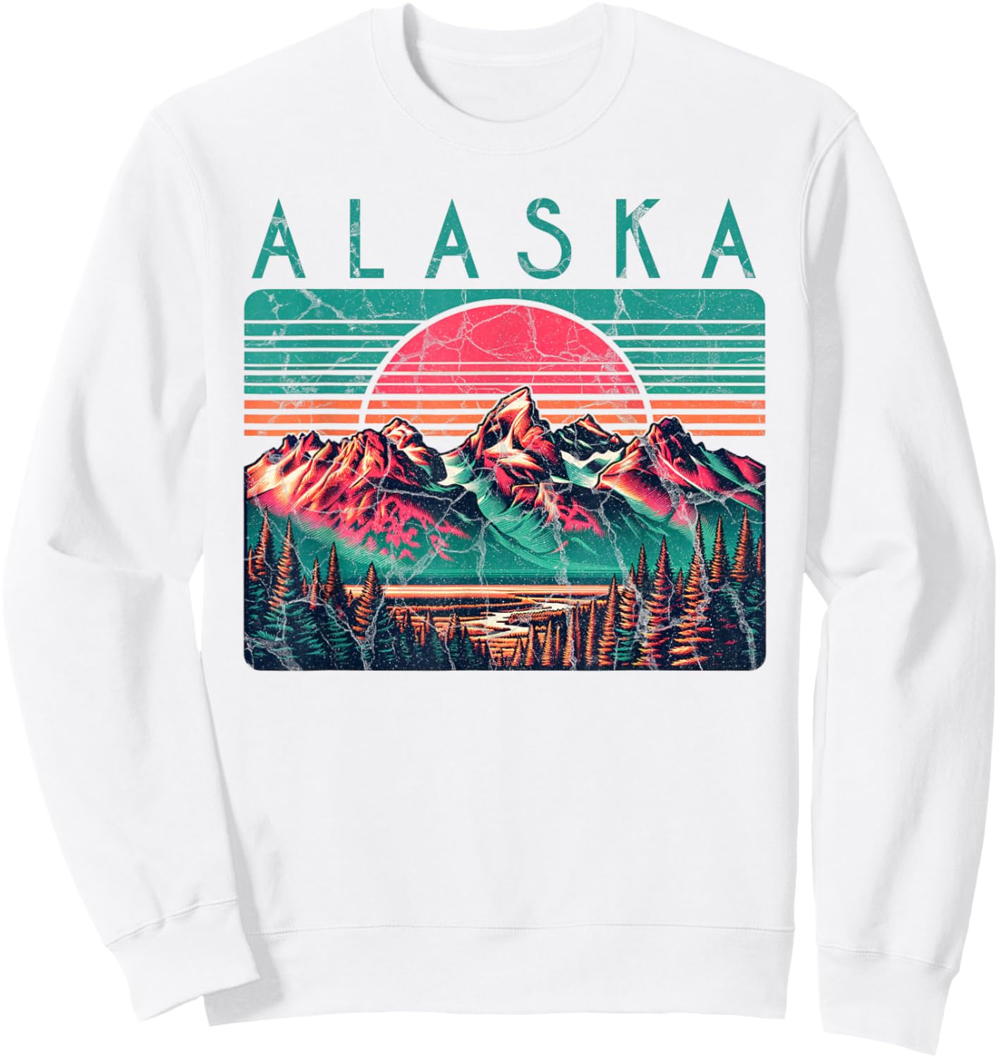 Alaska USA Outdoor Vintage -Adults, Kids Blue Retro Alaska Sweatshirt - Sweatshirt | White