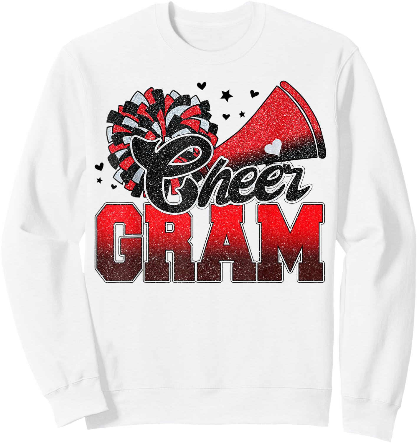Cheer Gram Cheer Leader Gift Biggest Fan Black Red Pom Pom Sweatshirt - Sweatshirt | White