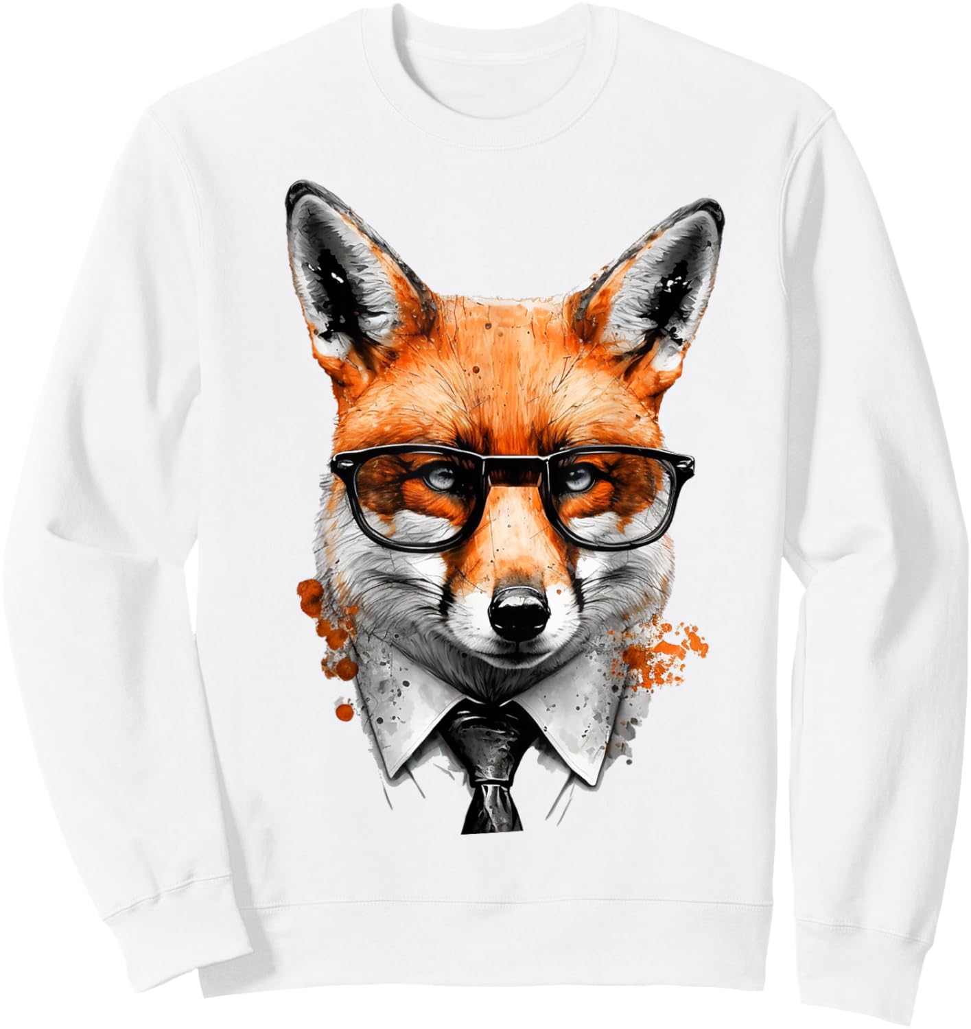 Fox Glasses Office Animal Print Art Fox Sweatshirt - Sweatshirt | White