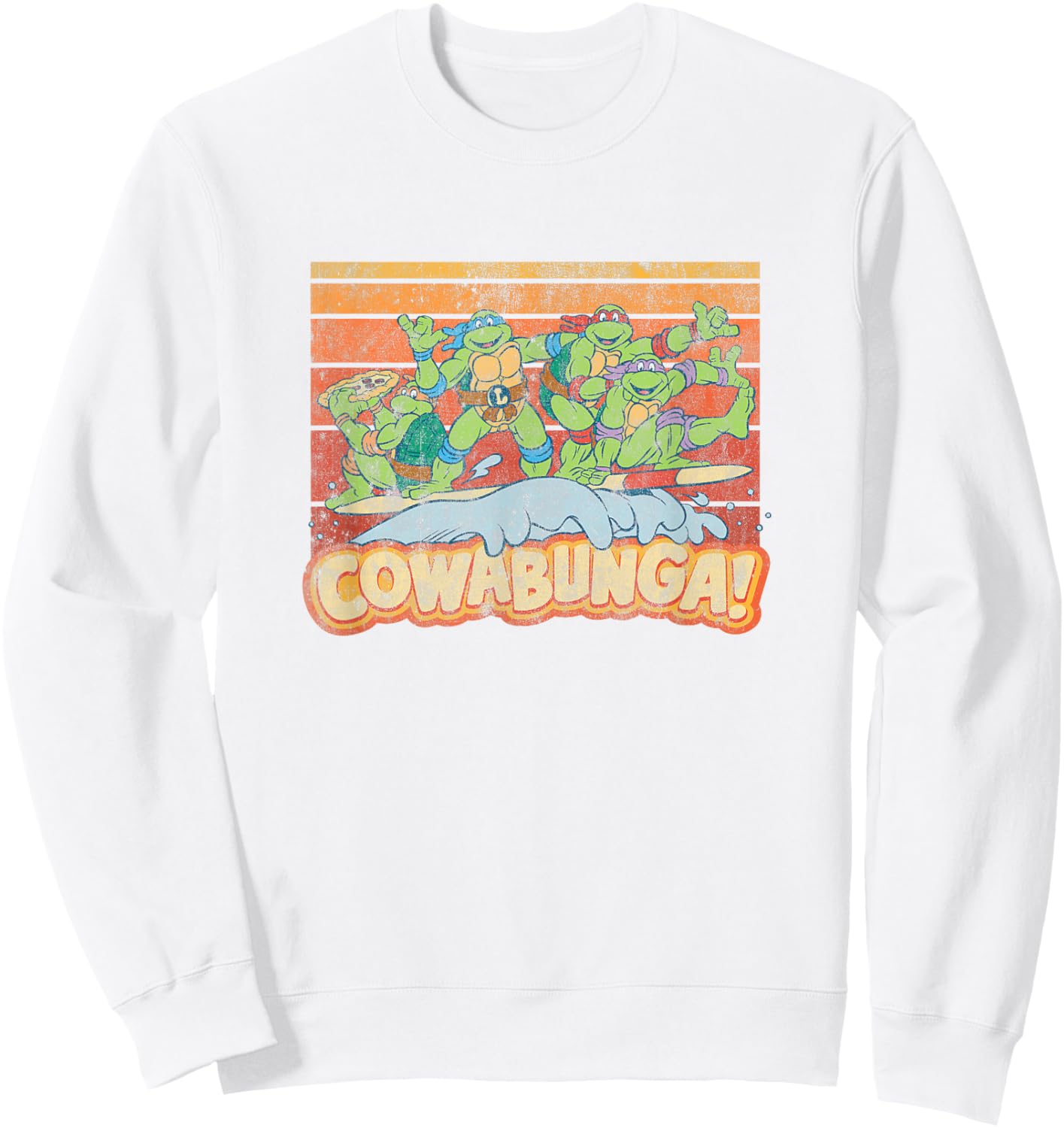 Teenage Mutant Ninja Turtles Cowabunga! Surfing Distressed Sweatshirt - Sweatshirt | White