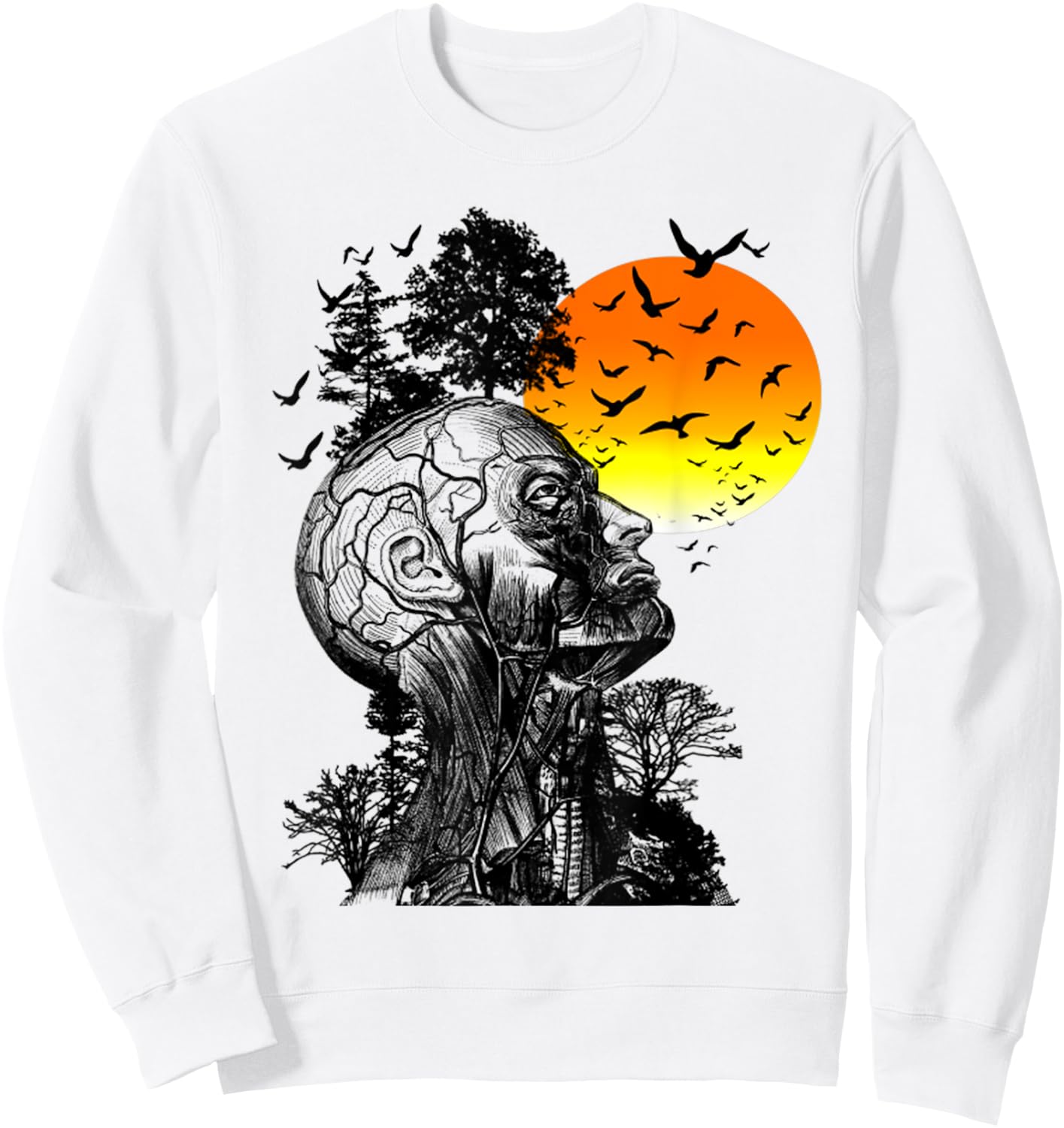 Vintage Funny Hangover Human Tree Retro Artistic Sunset Sweatshirt - Sweatshirt | White