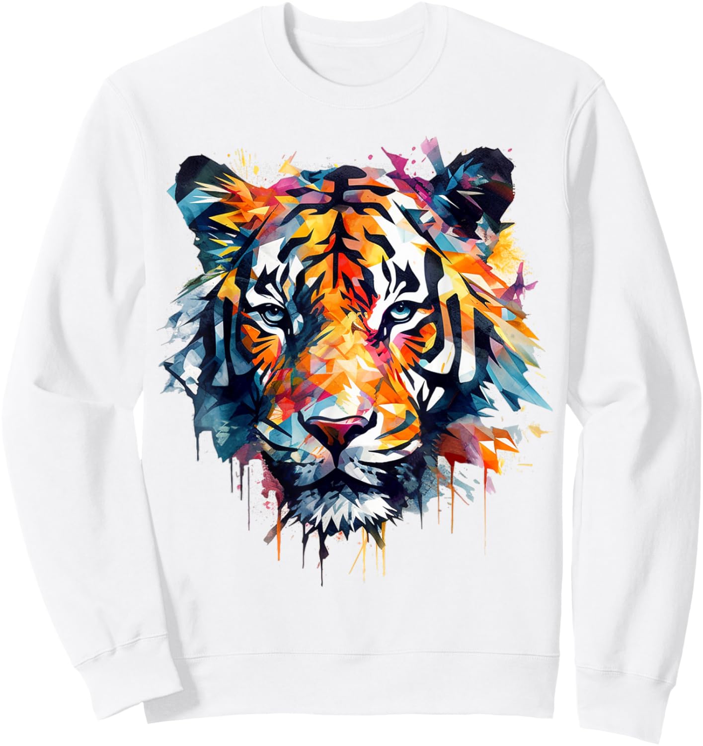 Tiger Artwork - Colourful Art Zoo Animal Tiger Sweatshirt - Sweatshirt | White