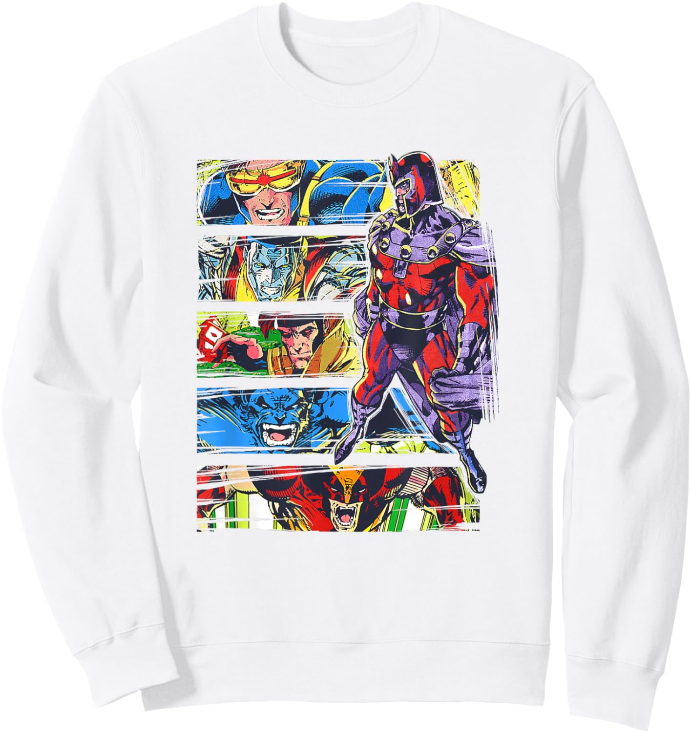 Marvel X-Men Magneto Watching Over Heroes Retro Panels Sweatshirt - Sweatshirt | White