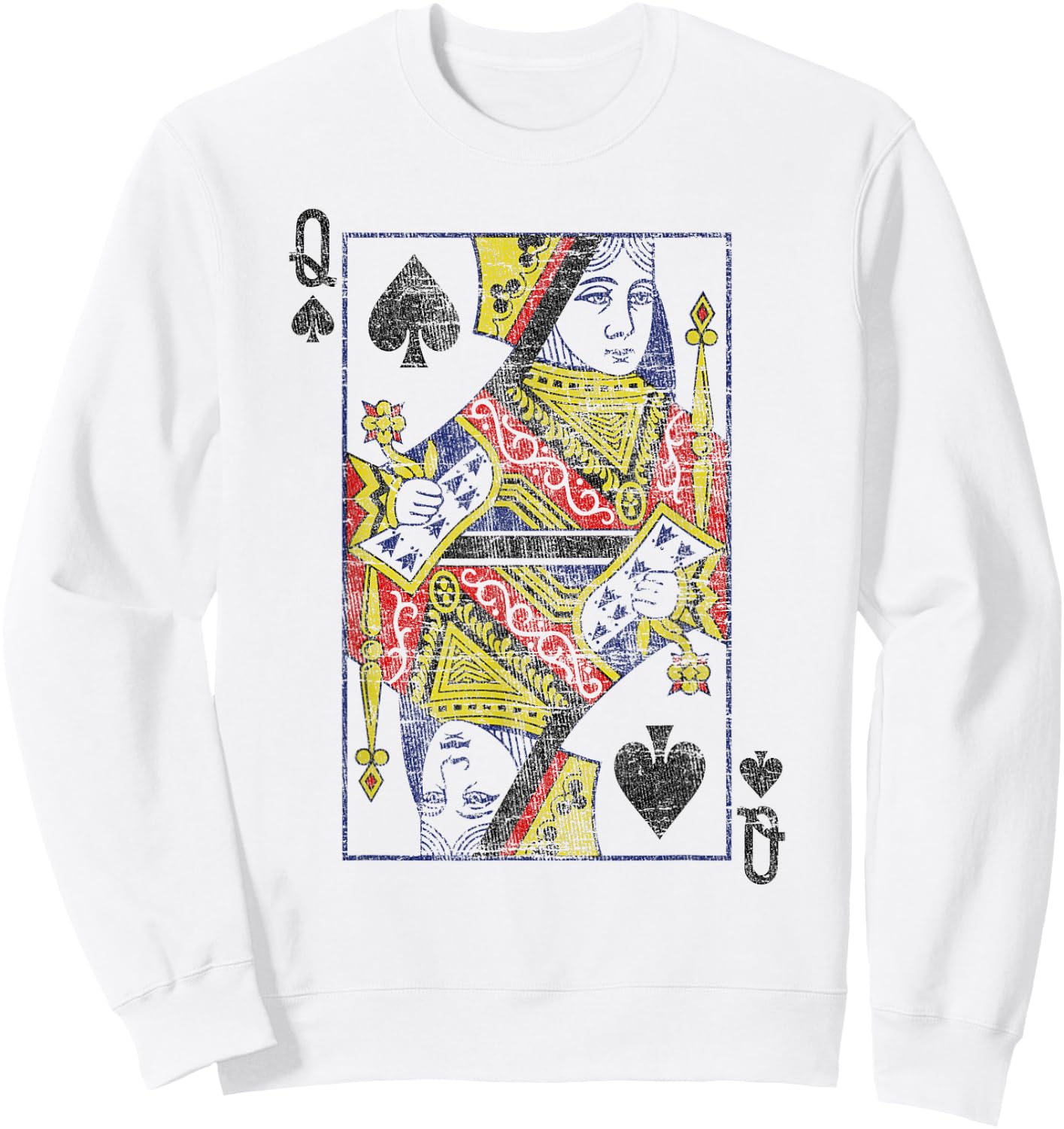 Lady of Spades Playing Cards Costume Poker Distressed Sweatshirt - Sweatshirt | White
