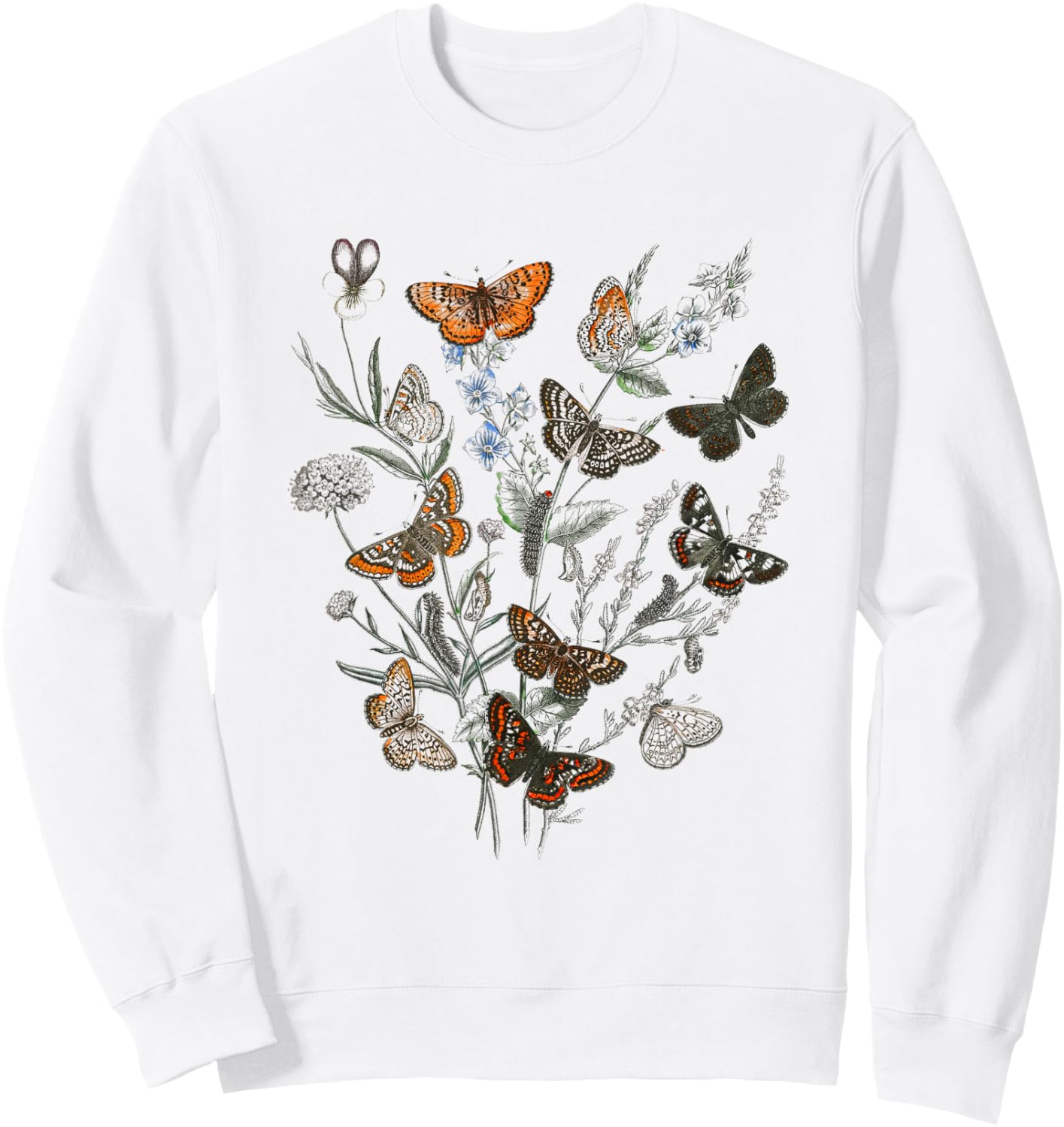 Cute Butterflies Floral Graphic Butterfly Tree Sweatshirt - Sweatshirt | White