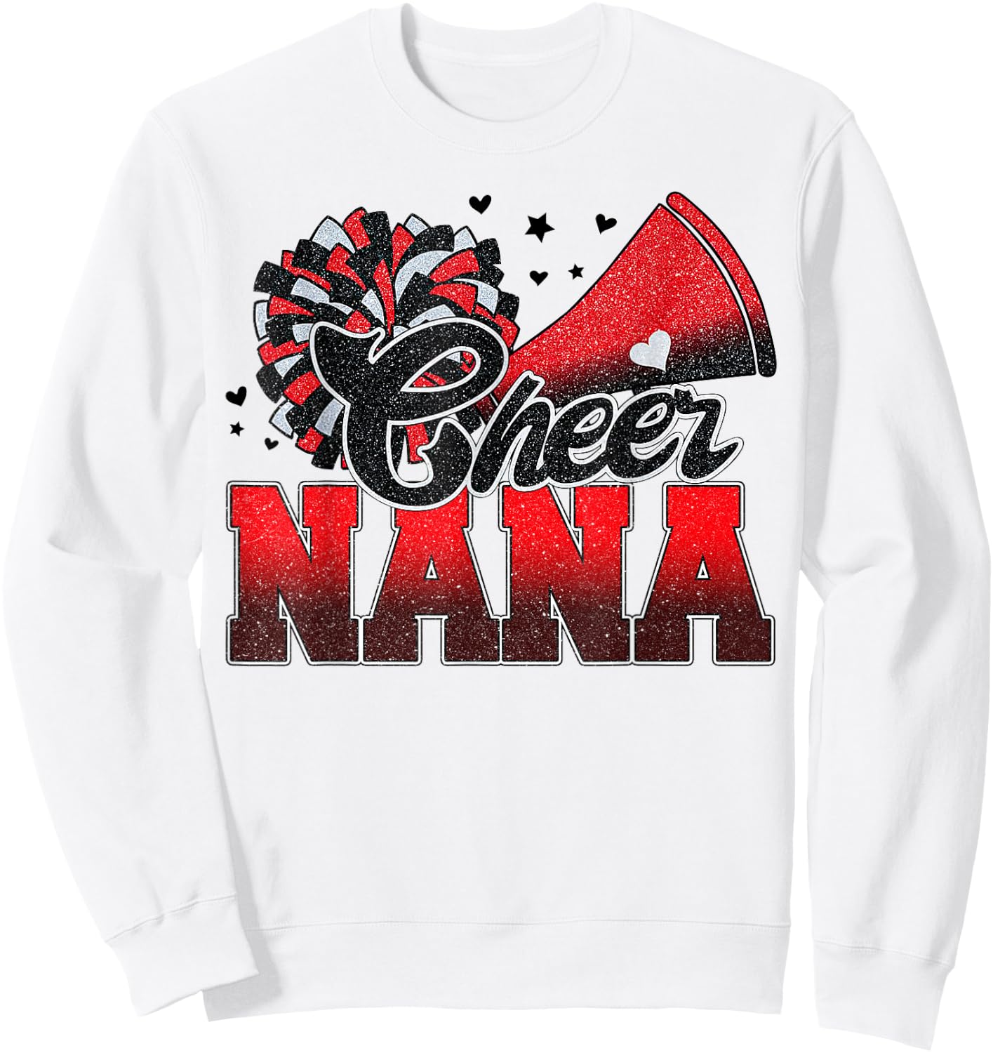 Cheer Nana Cheer Leader Gift Biggest Fan Black Red Pom Pom Sweatshirt - Sweatshirt | White