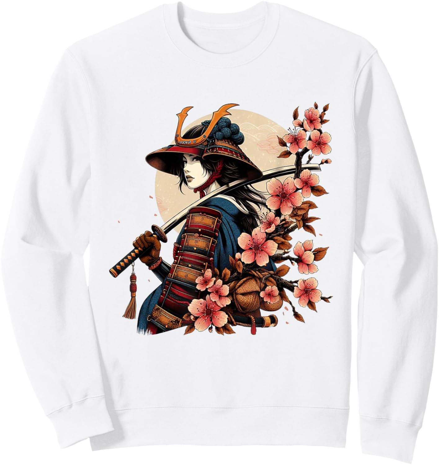 Samurai Girl Japanese Aesthetic Sakura Cherry Blossom Art Sweatshirt - Sweatshirt | White