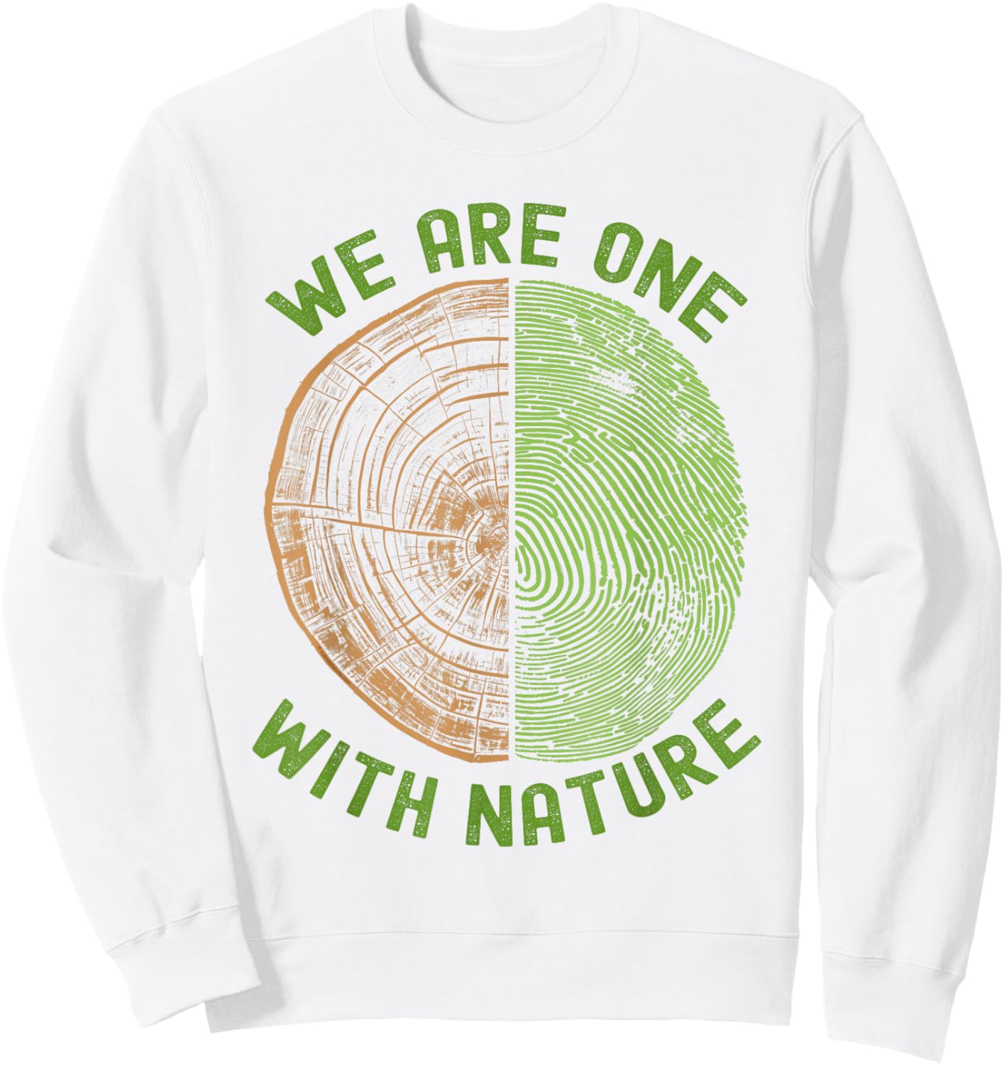 We are One with Nature Tree Rings & Fingerprint Earth Day Sweatshirt - Sweatshirt | White