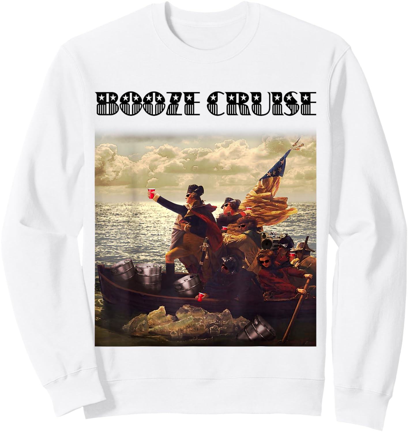 Political Party Booze Cruise Shades & Red Cups Funny Sweatshirt - Sweatshirt | White