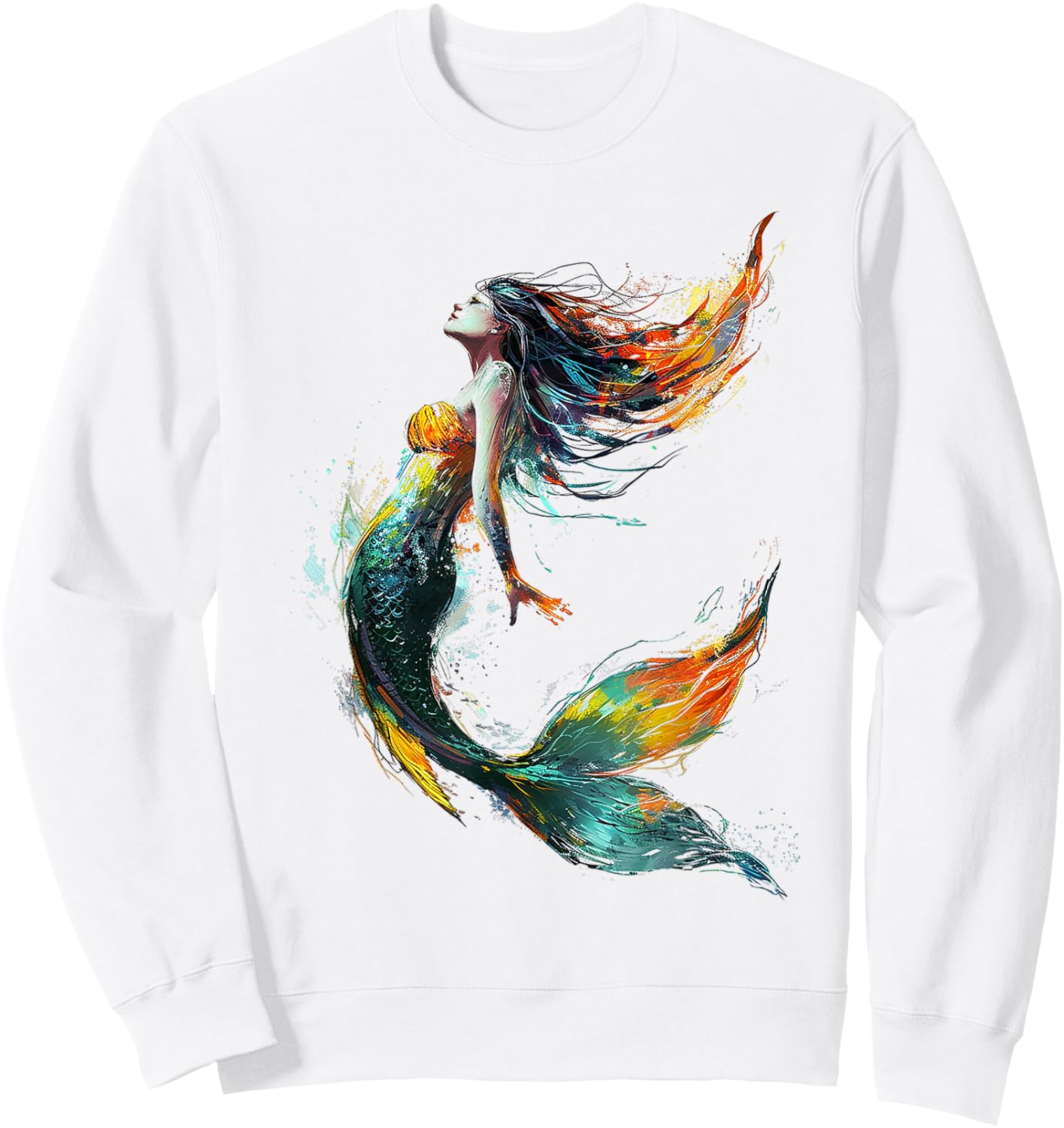 Abstract Graphic Painting Mermaid Woman Mermaid , white, S Sweatshirt - Sweatshirt | White