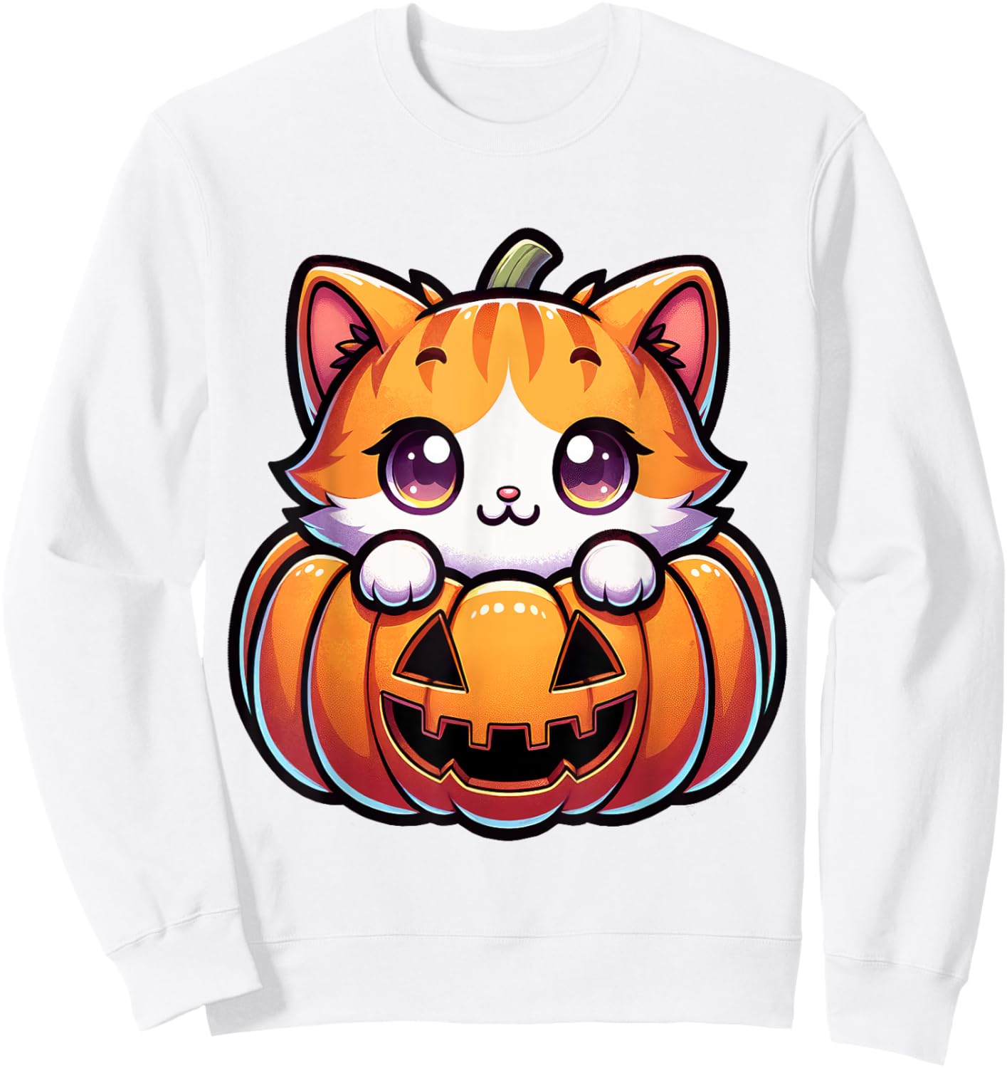 Halloween Cat Funny Fall Pumpkin Cat Lover Cute Sweatshirt - Sweatshirt | White