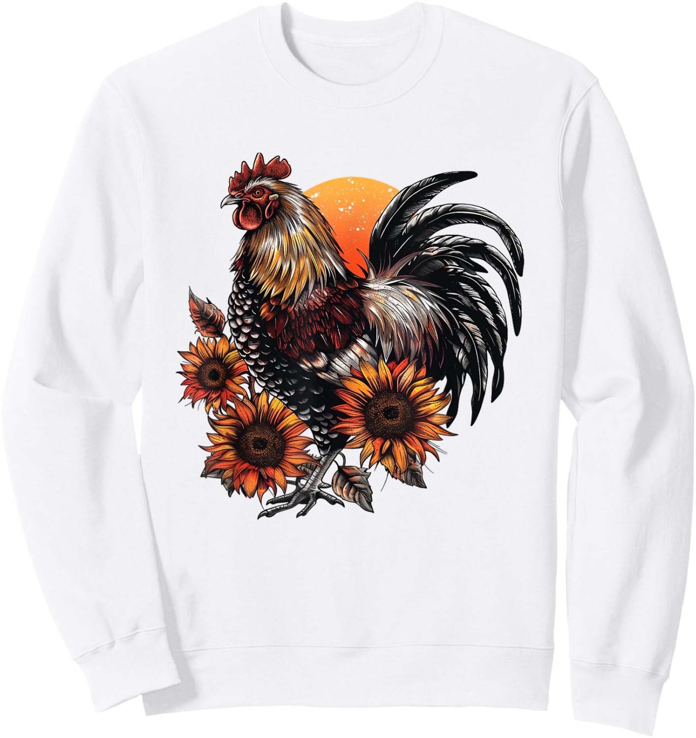 Rooster Orange Pattern Rooster Women Men Sweatshirt - Sweatshirt | White