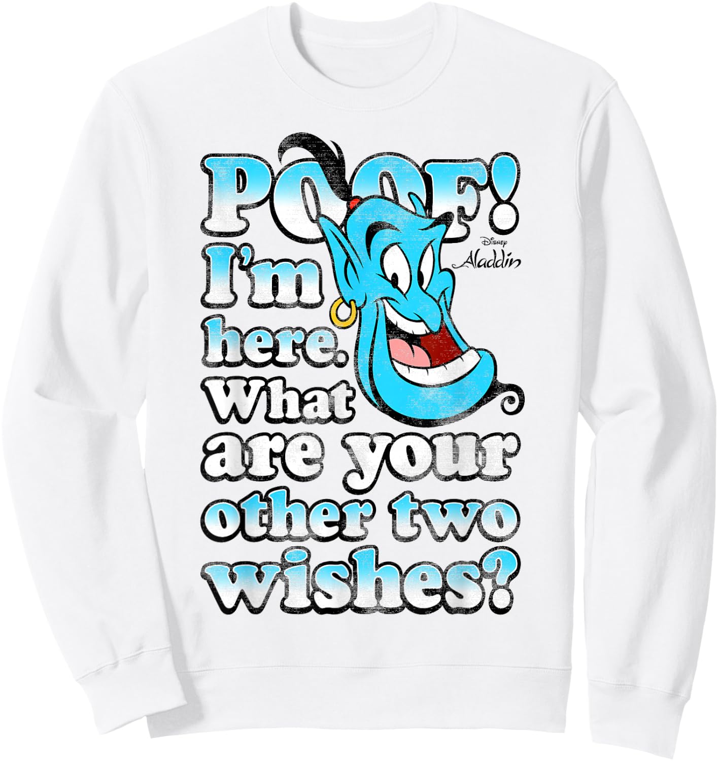 Disney Aladdin Genie Poof! 2 Wishes Gradient Text Portrait Sweatshirt - Sweatshirt | White