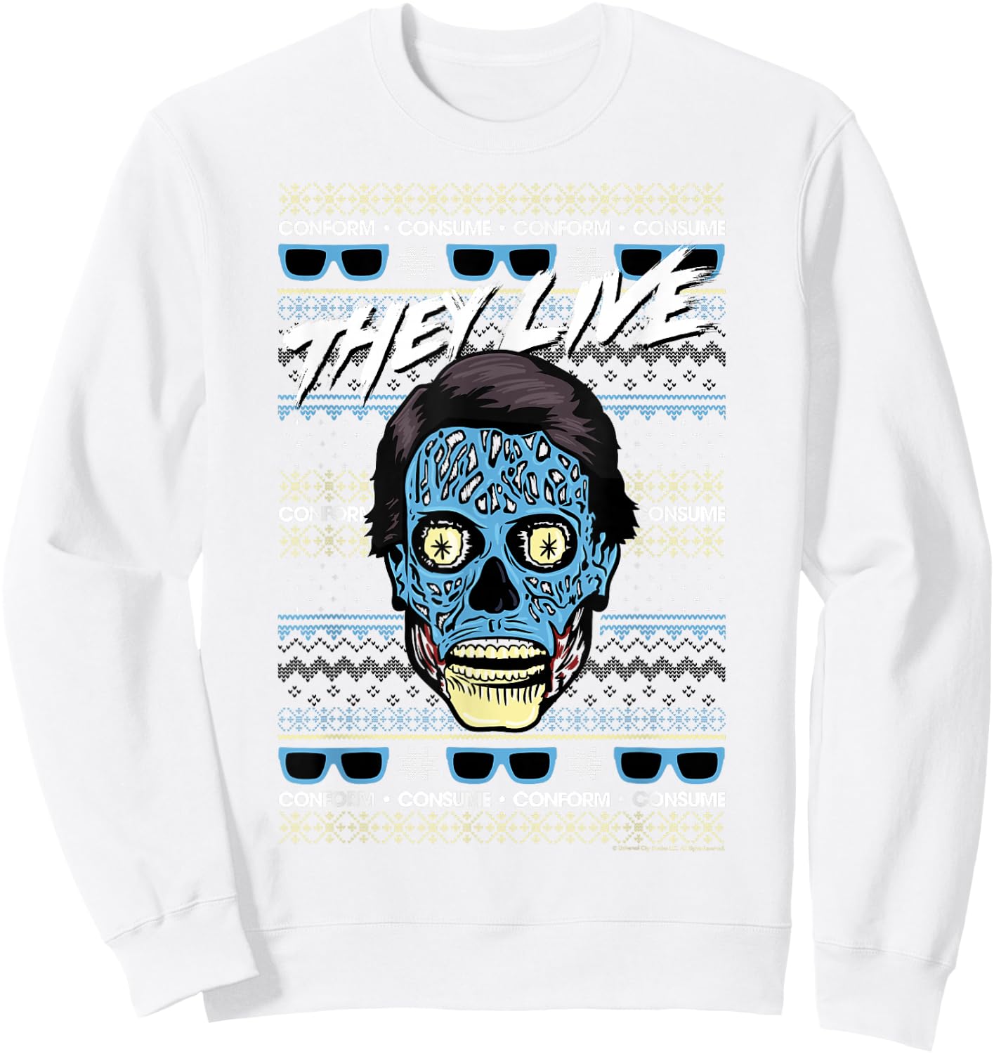 They Live Christmas Alien Ugly Sweater Sweatshirt - Sweatshirt | White