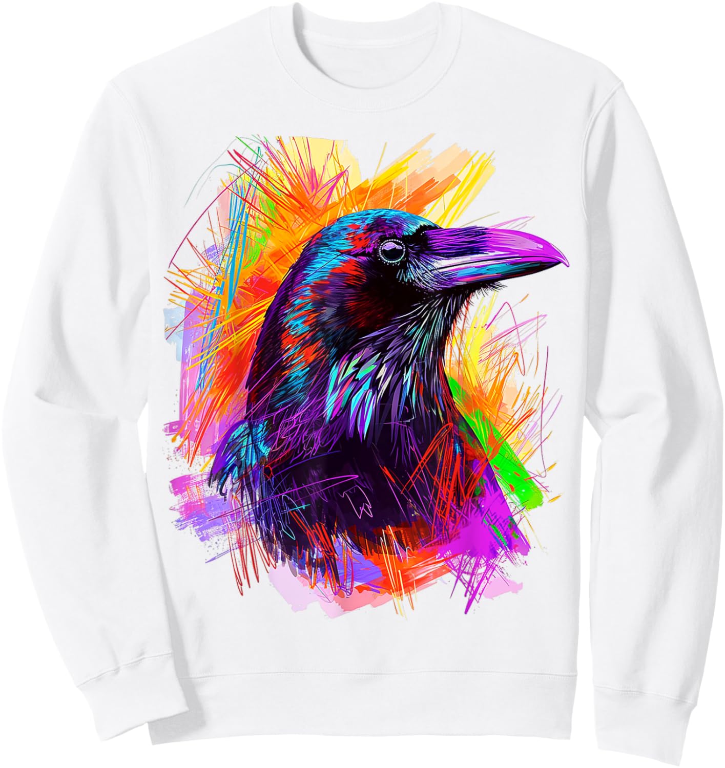 Raven Painting Abstract Animal Art Colorful Graphic Raven Sweatshirt - Sweatshirt | White