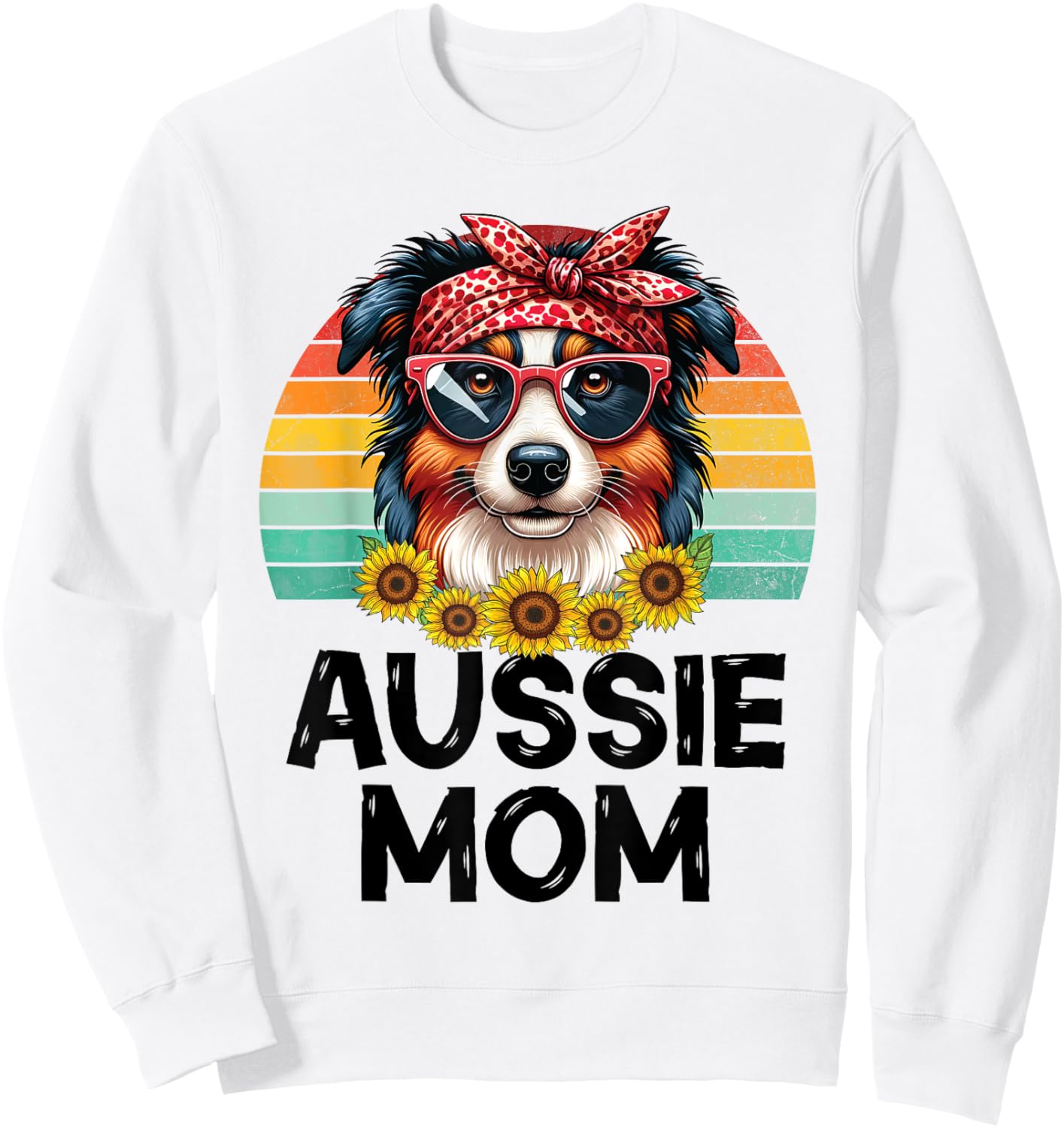 Floral Australian Shepherd Dog Mama Aussie Mom Mother's Day Sweatshirt - Sweatshirt | White