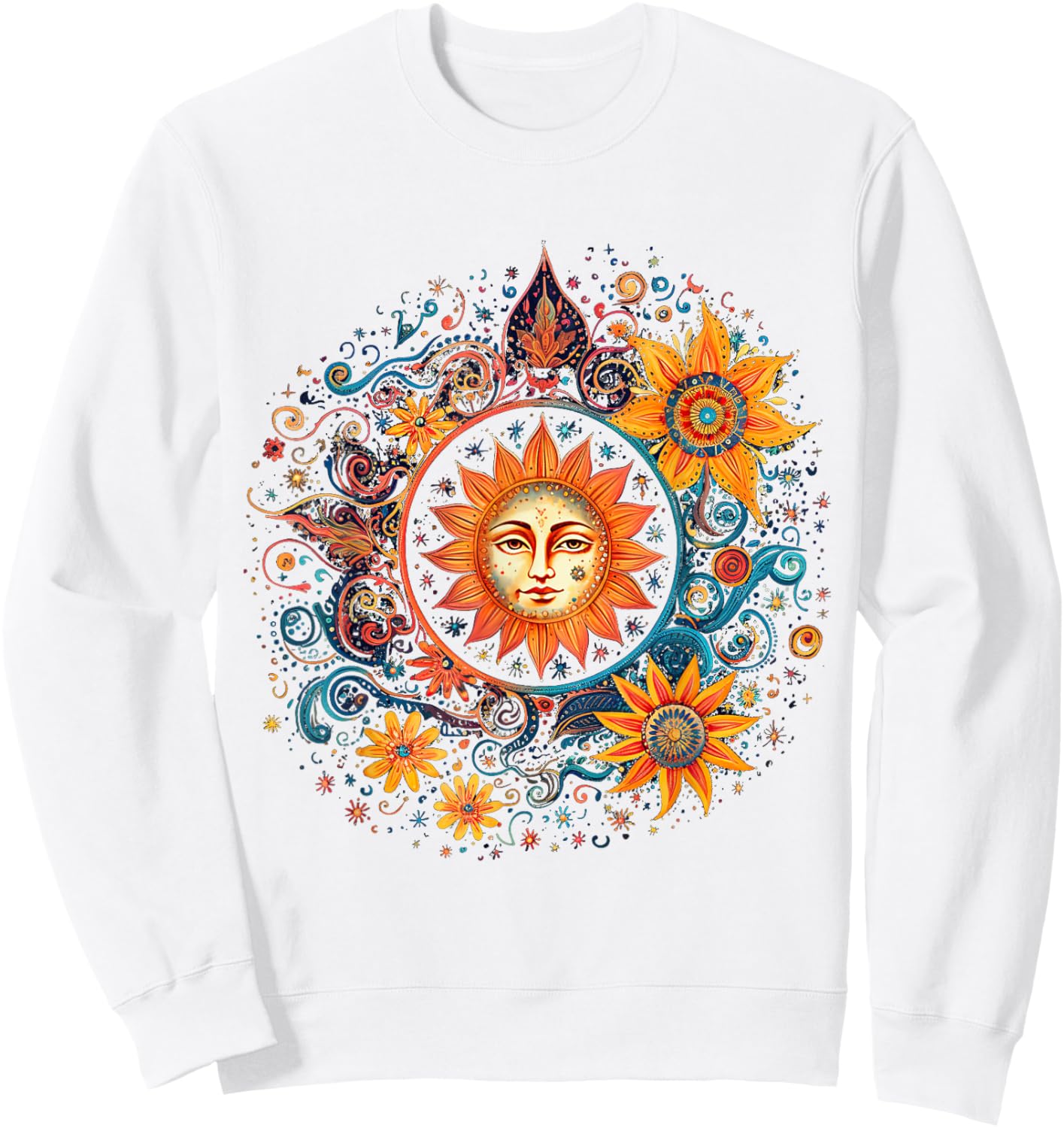 Mystic Sun and Moon Woman Mystical Flowers Aesthetic Sweatshirt - Sweatshirt | White