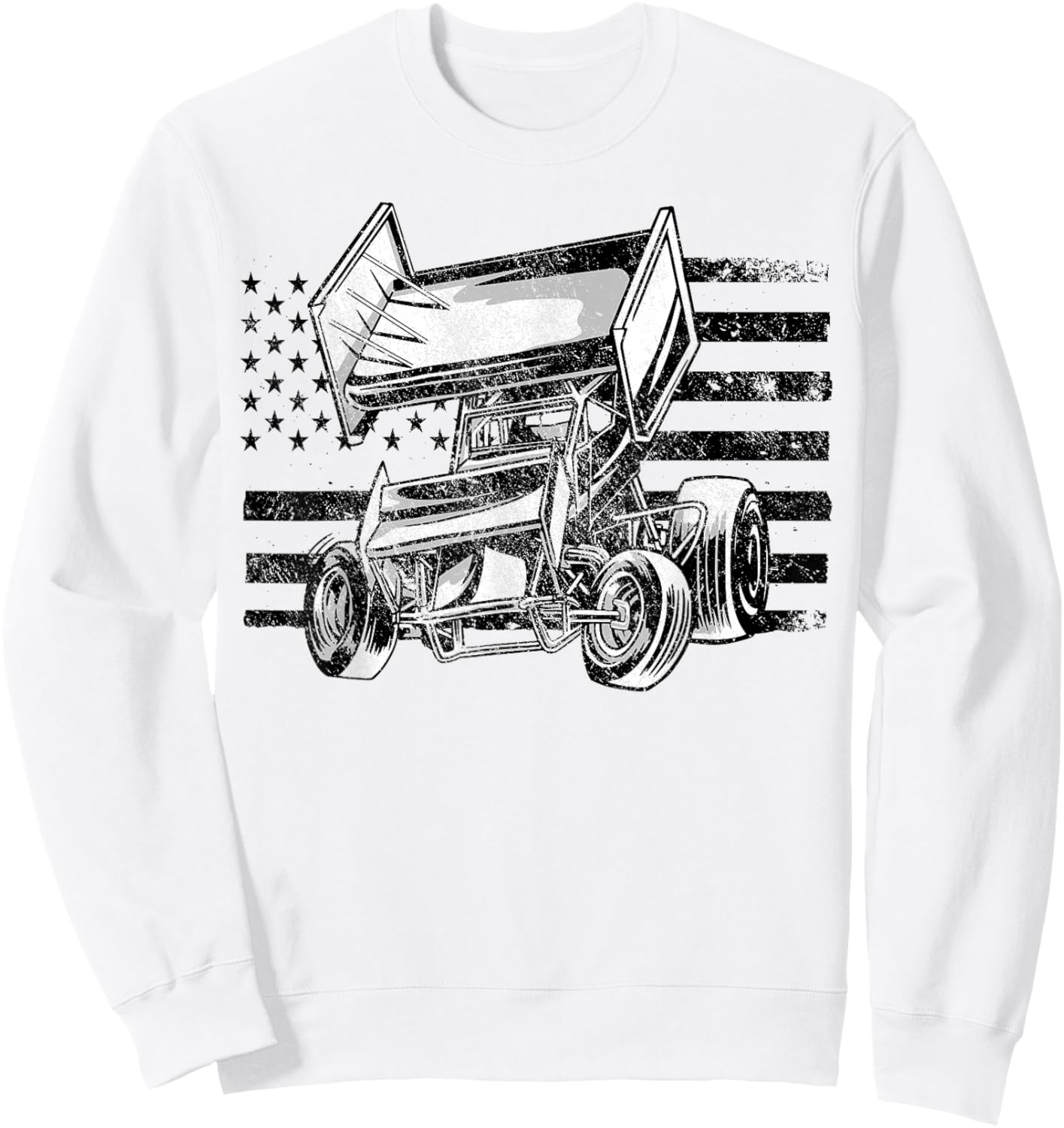 Sprint Car Racing USA Flag Sweatshirt - Sweatshirt | White