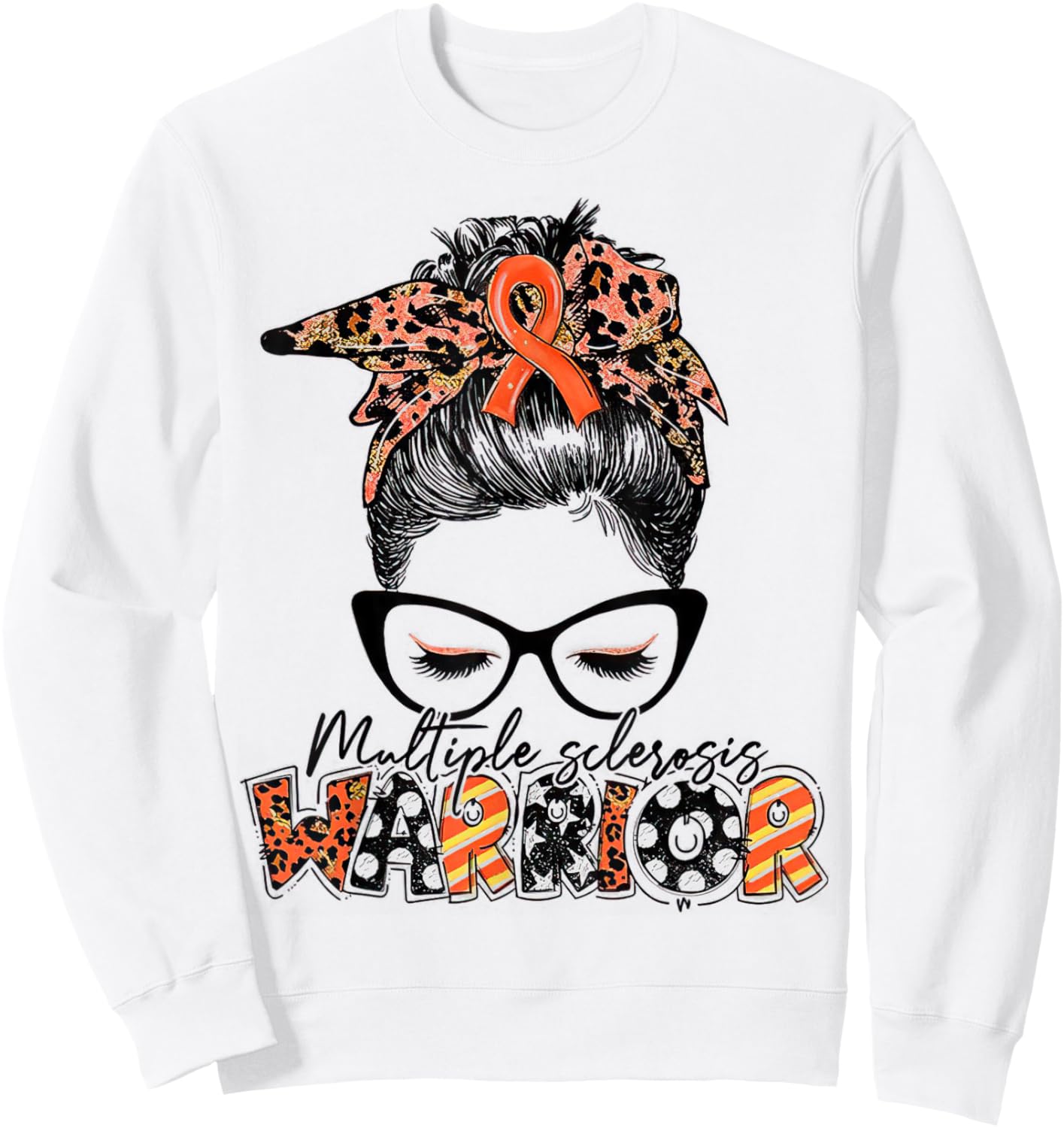 Messy Bun Leopard Multiple Sclerosis Awareness Mom Sweatshirt - Sweatshirt | White