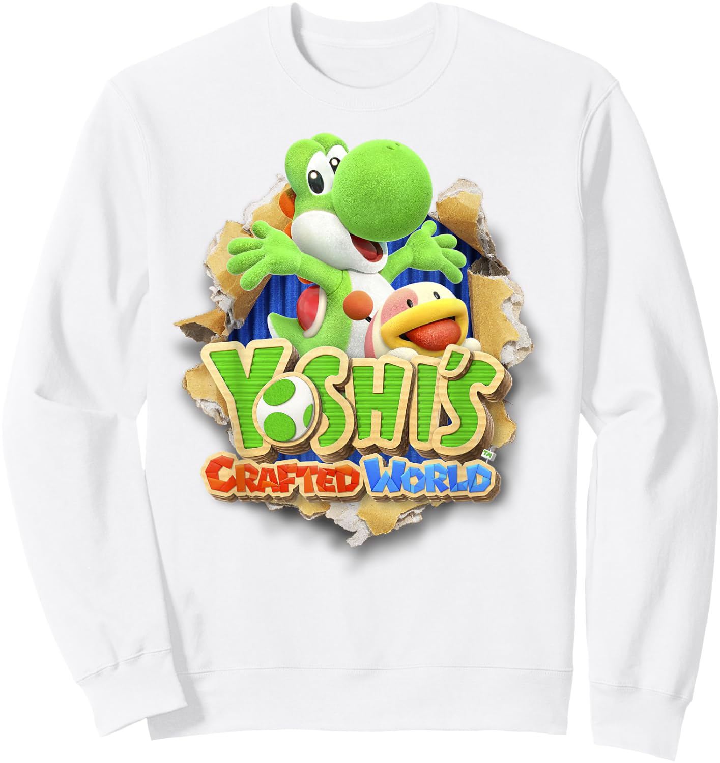 Yoshi's Crafted World Poochy Burst Game Logo Graphic Sweatshirt - Sweatshirt | White