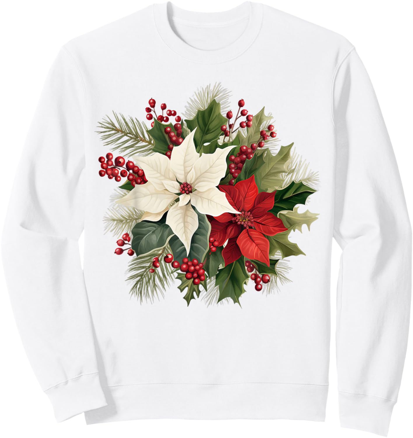 Poinsettia Christmas Flower Sweatshirt - Sweatshirt | White