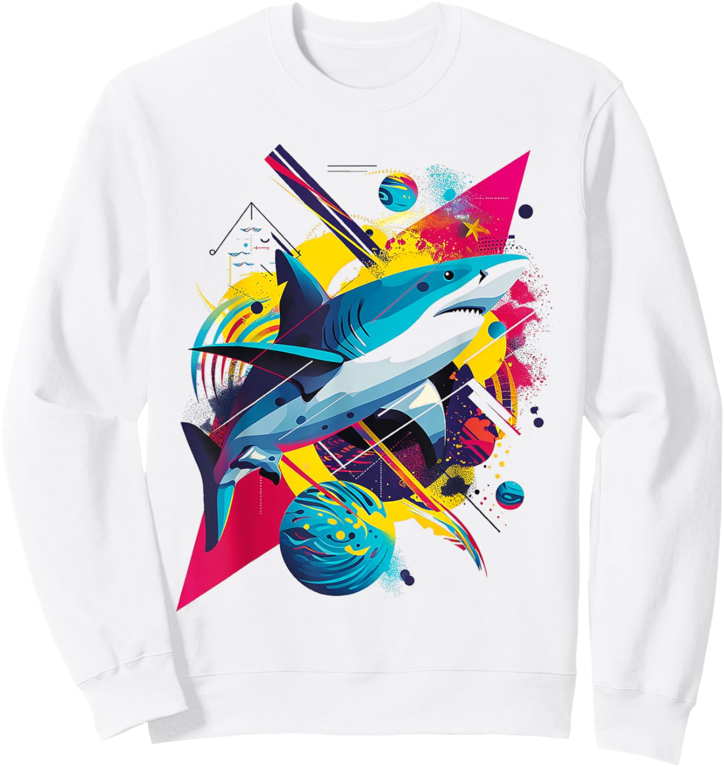 Shark Abstract Colorful Planets Animal Painting Art Shark Sweatshirt - Sweatshirt | White