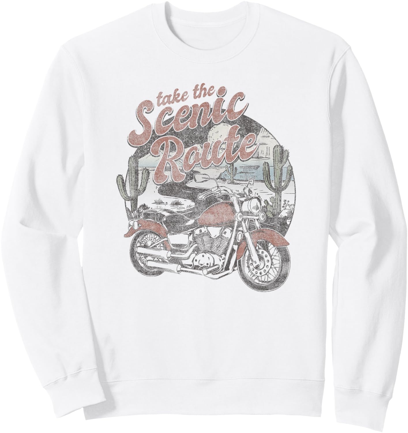 Trendy Take the Scenic Route Vintage Motorcycle Sweatshirt - Sweatshirt | White