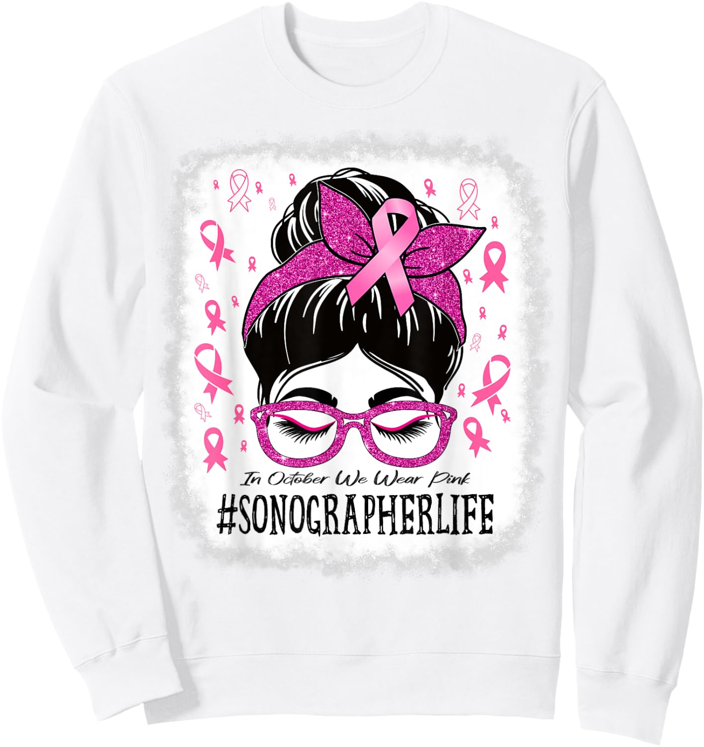 Sonographer In October We Wear Pink Breast Cancer Awareness Sweatshirt - Sweatshirt | White