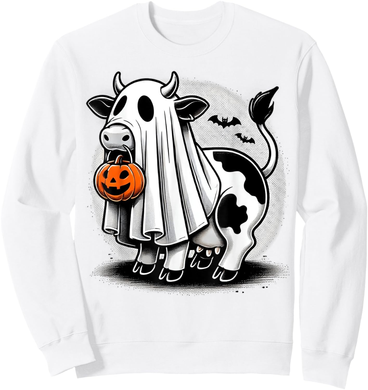 Awesome Moo Halloween Cow Wearing Ghost Costume With Pumpkin Sweatshirt - Sweatshirt | White
