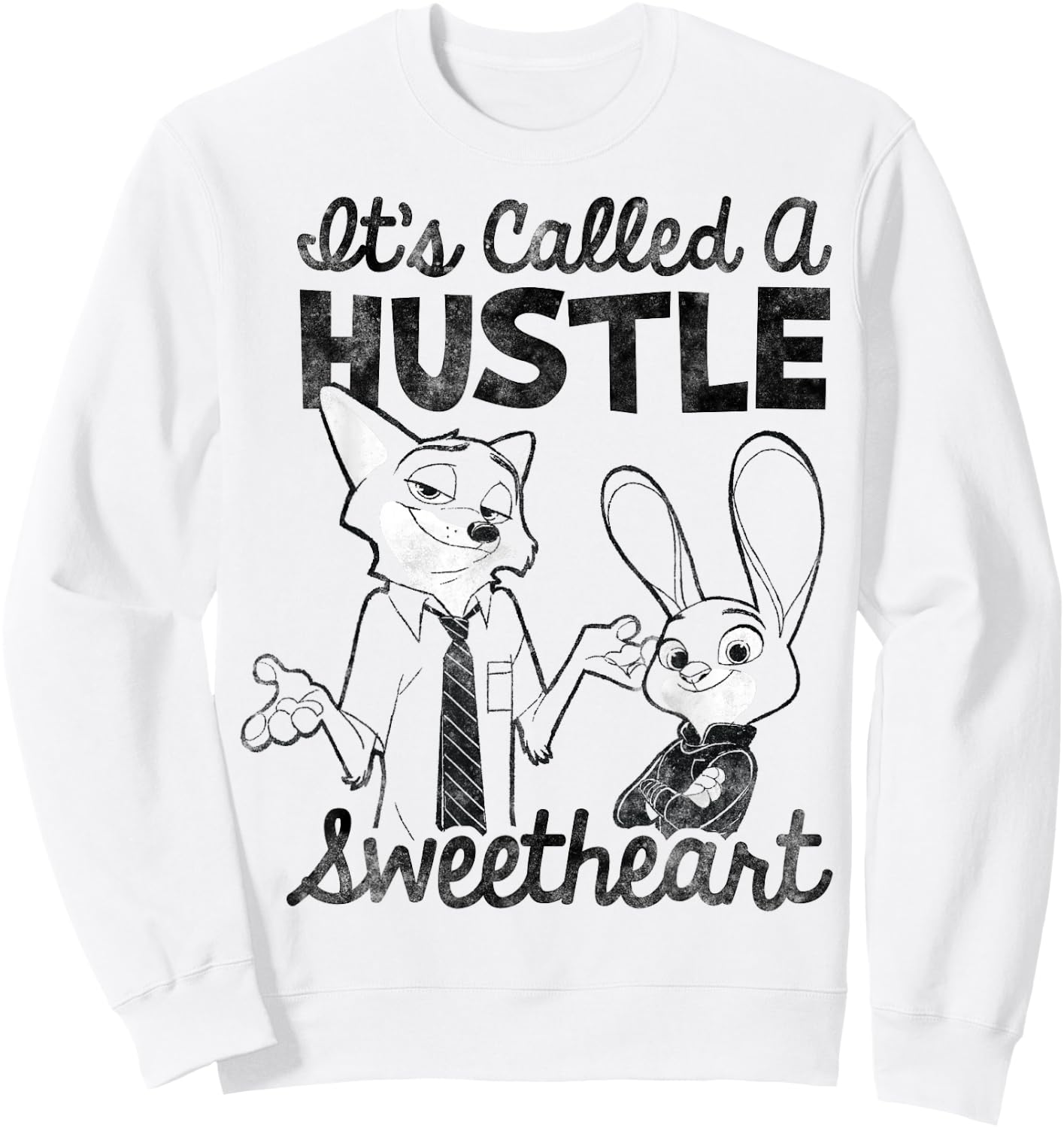 Disney Zootopia Nick & Judy It's Called A Hustle Sweetheart Sweatshirt - Sweatshirt | White