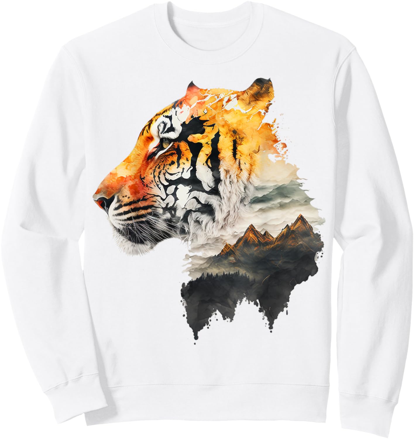 Tiger Mountains Landscape Animal Print Art Tiger Sweatshirt - Sweatshirt | White