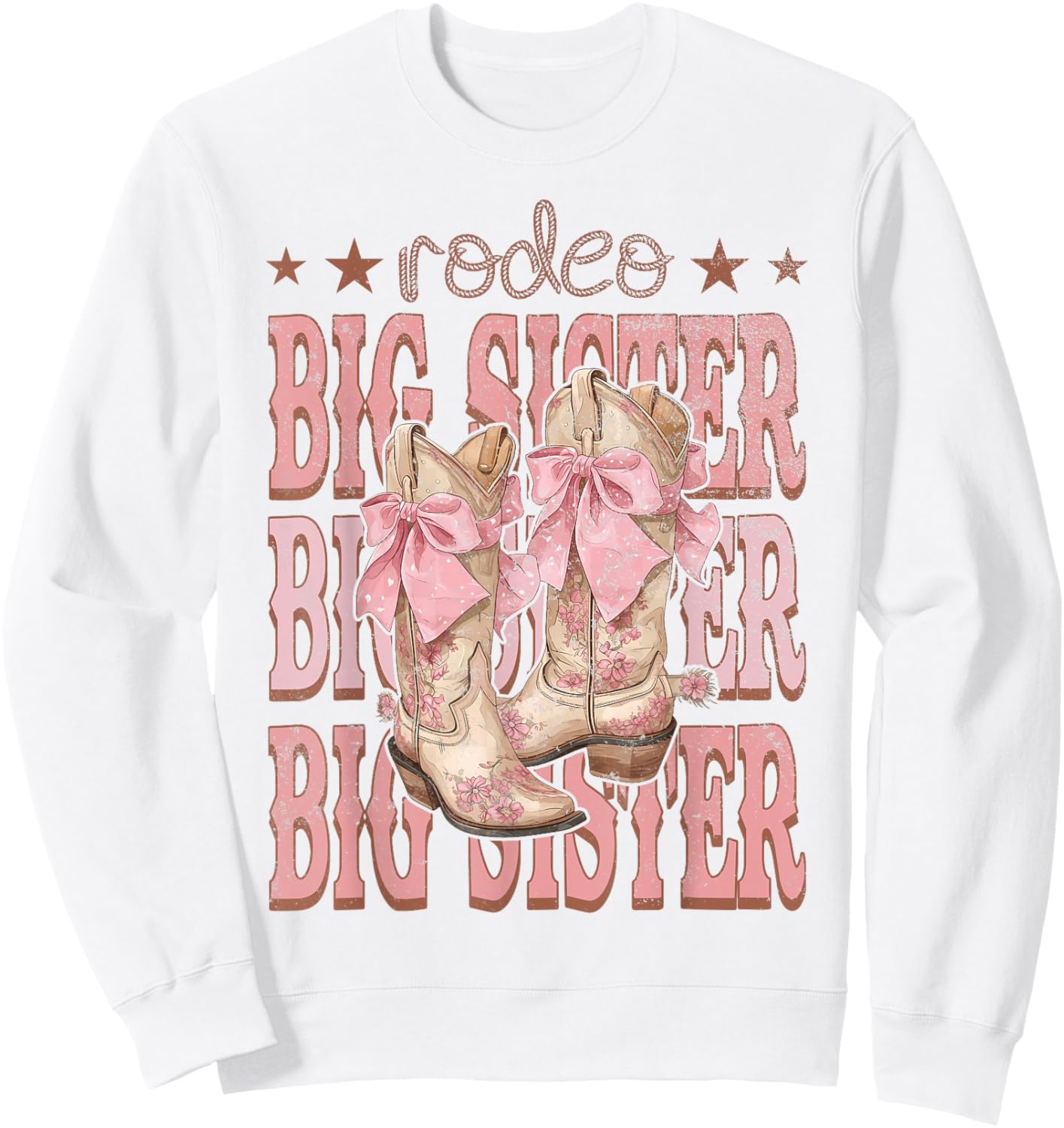 Rodeo Big Sister Pink Boots Coquette Cow-Girl Birthday Party Sweatshirt - Sweatshirt | White