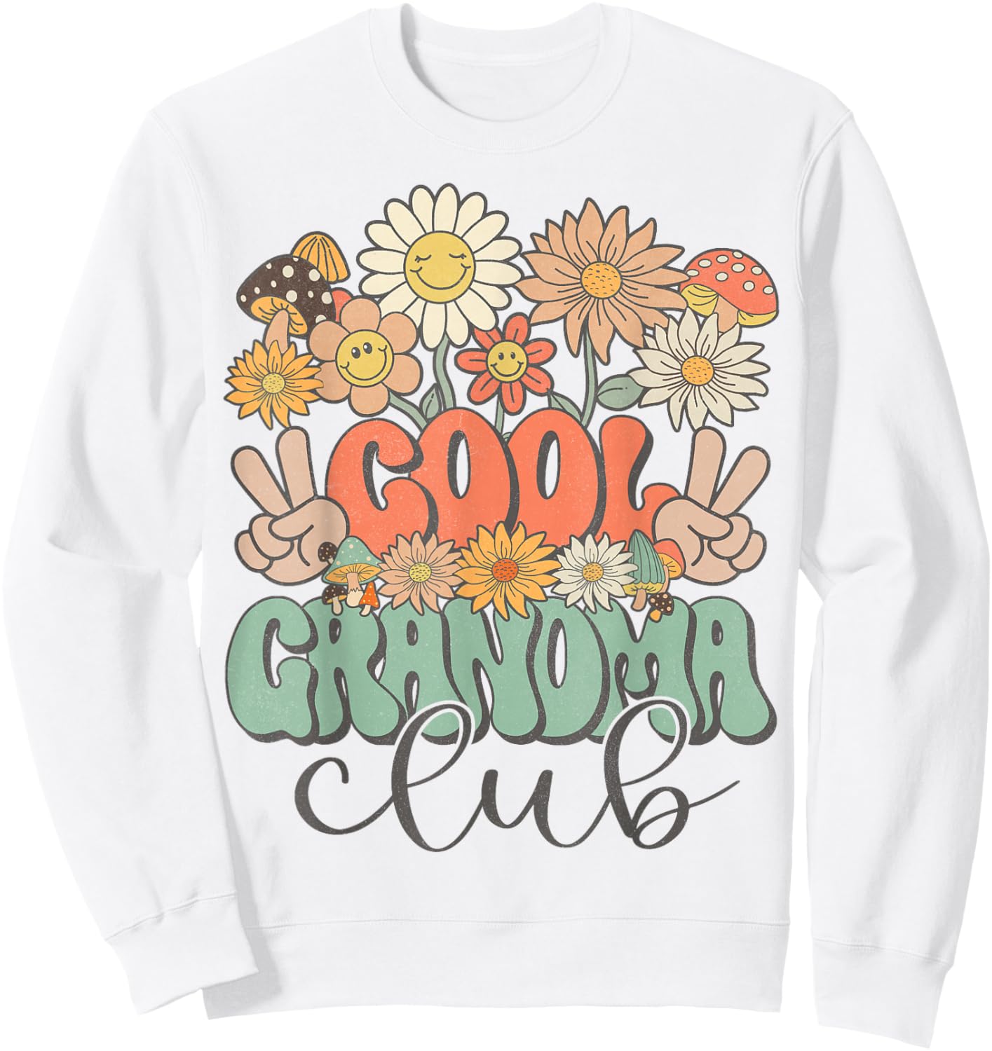 Matching Family Cool Grandma Club Floral Hippie Groovy Retro Sweatshirt - Sweatshirt | White