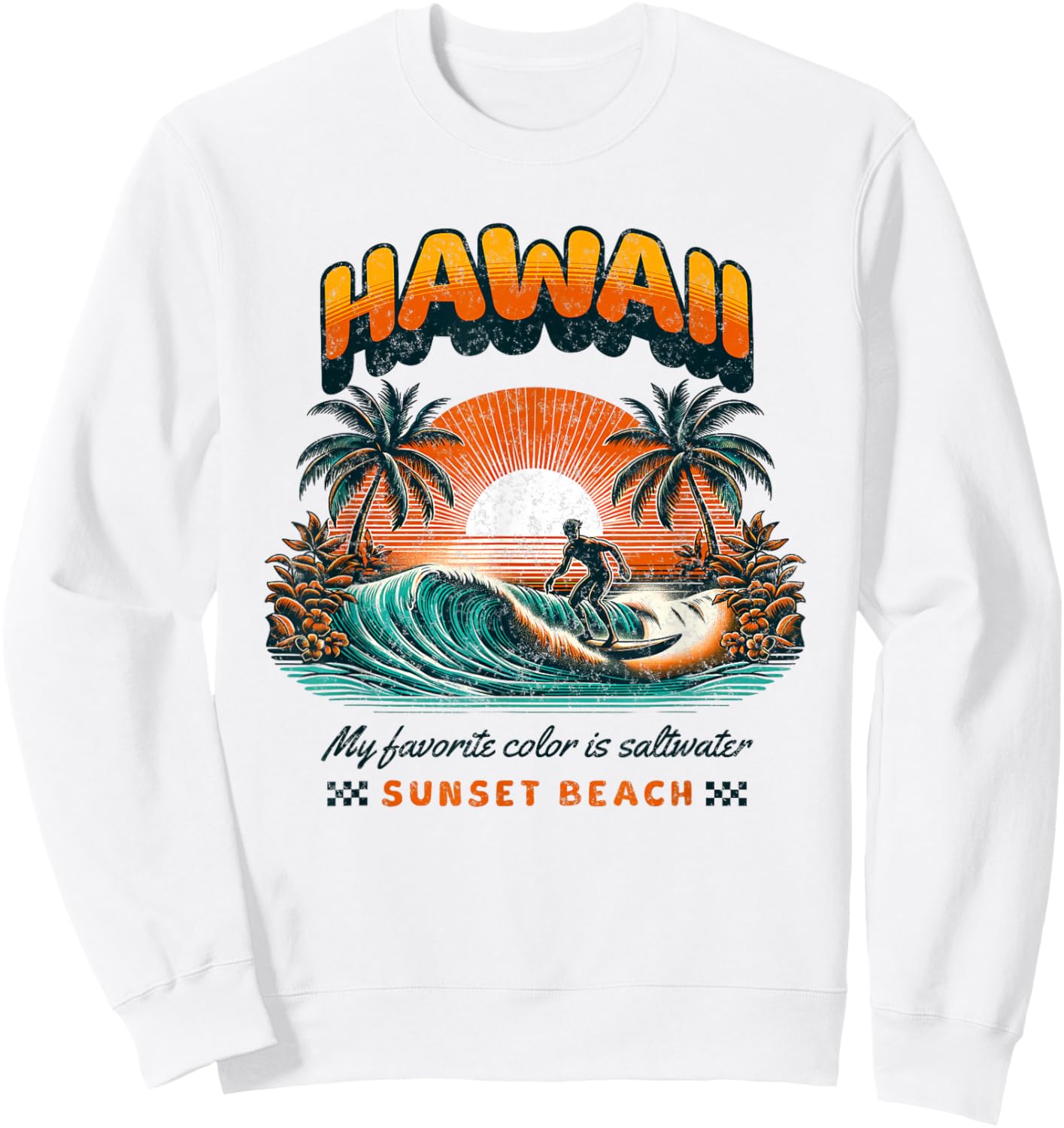 Surf rétro à Hawaï au coucher du soleil Sweatshirt - Sweatshirt | White