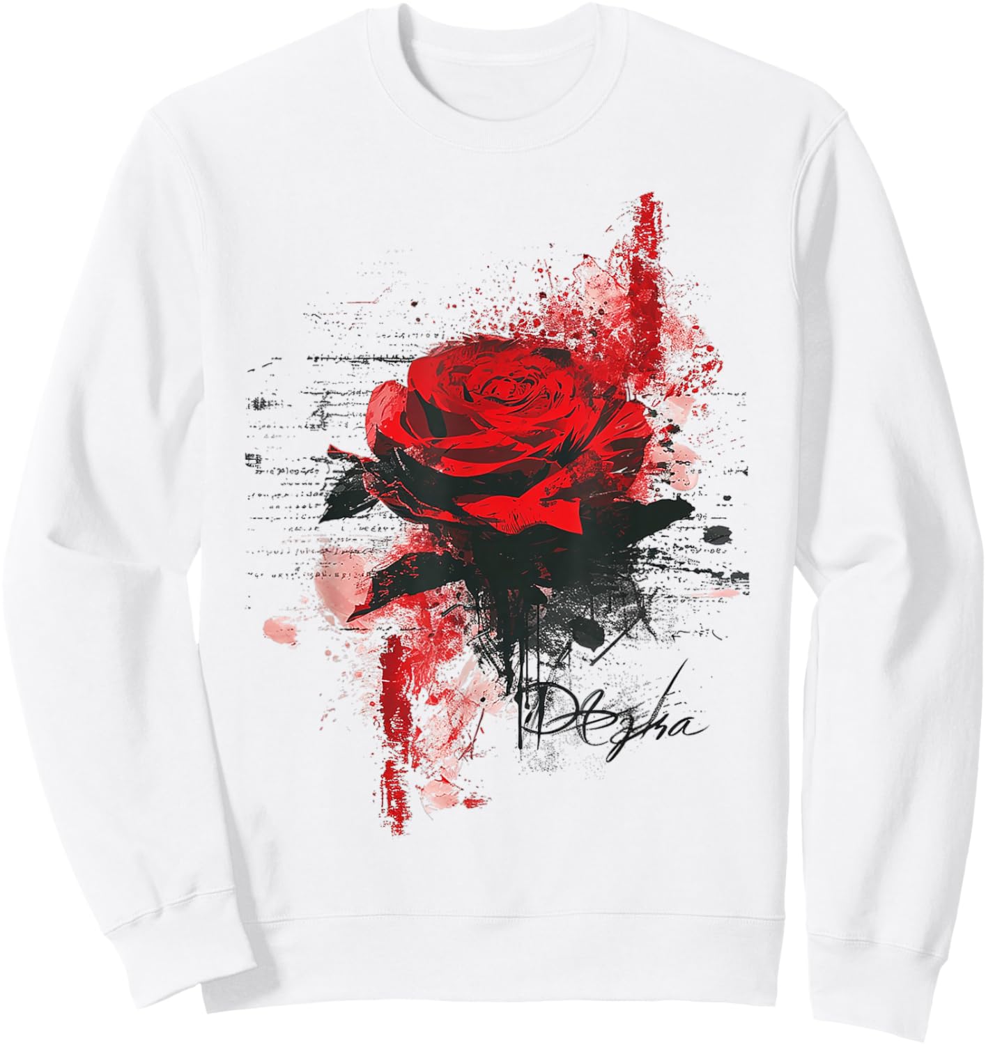 Rose Painting Text Art Flower Abstract Graphic Rose Sweatshirt - Sweatshirt | White