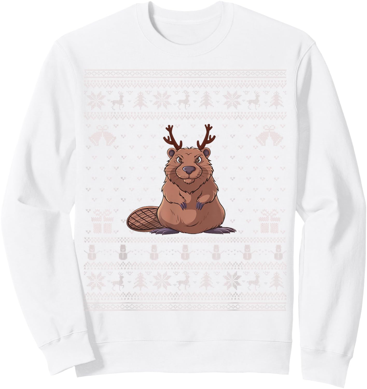 Ugly Xmas Sweater Style Beaver Reindeer Christmas Sweatshirt - Sweatshirt | White