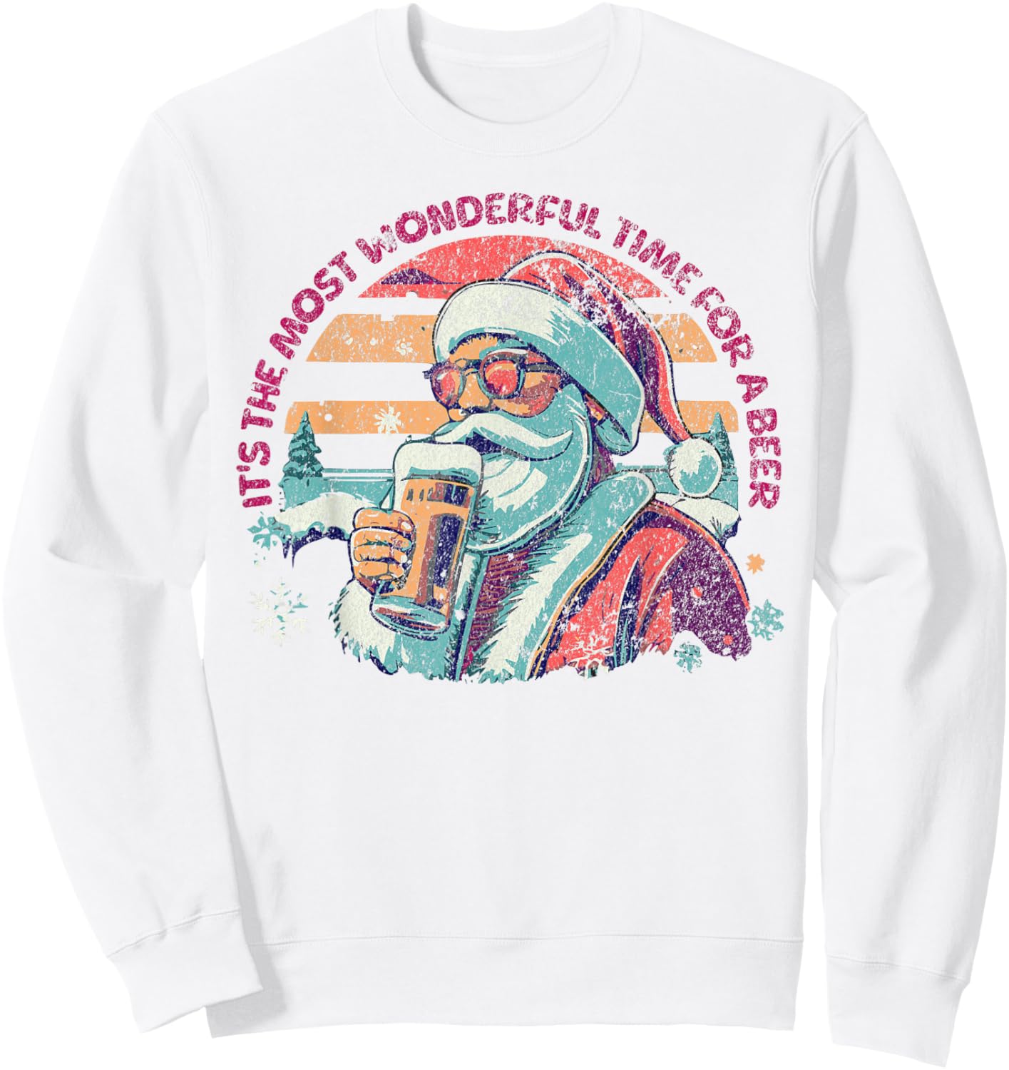 IT'S THE MOST WONDERFUL TIME FOR A BEER Santa Christmas Sweatshirt - Sweatshirt | White