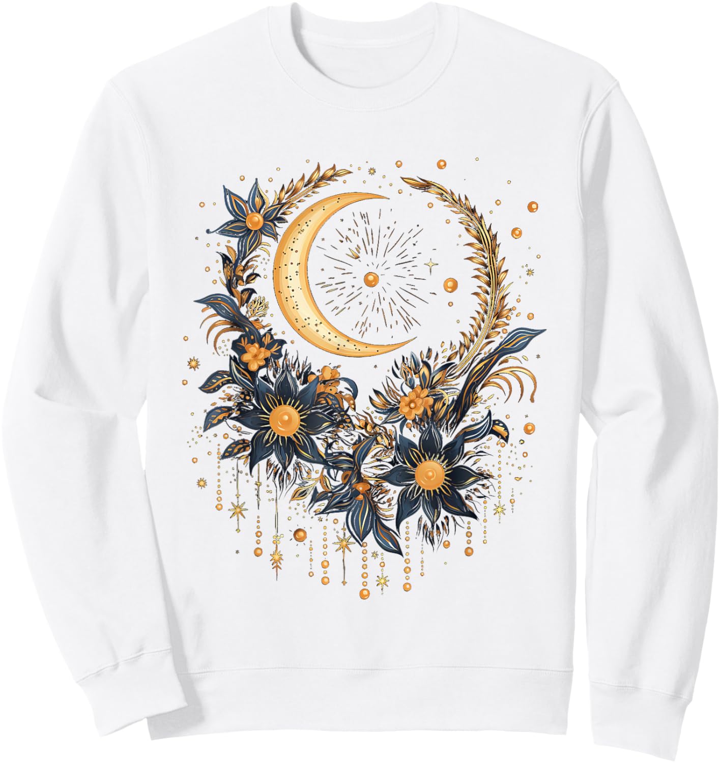 Mystic Sun and Moon Woman Mystical Flowers Aesthetic Sweatshirt - Sweatshirt | White