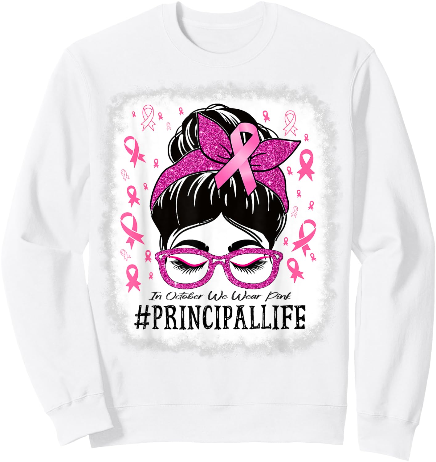 Principal In October We Wear Pink Breast Cancer Awareness Sweatshirt - Sweatshirt | White