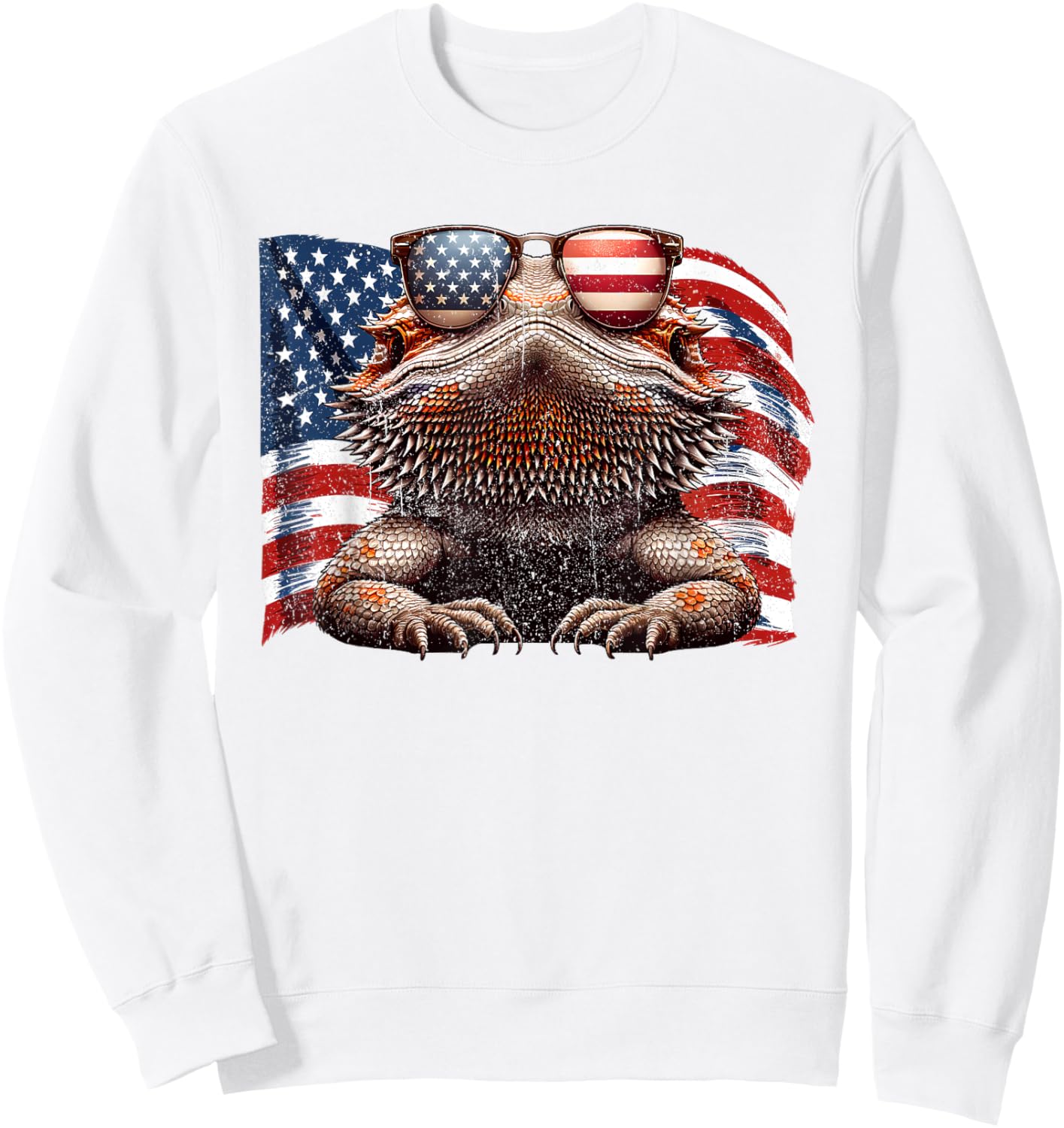 Vintage Bearded Dragon Reptiles Lovers USA Flag Sunglasses Sweatshirt - Sweatshirt | White