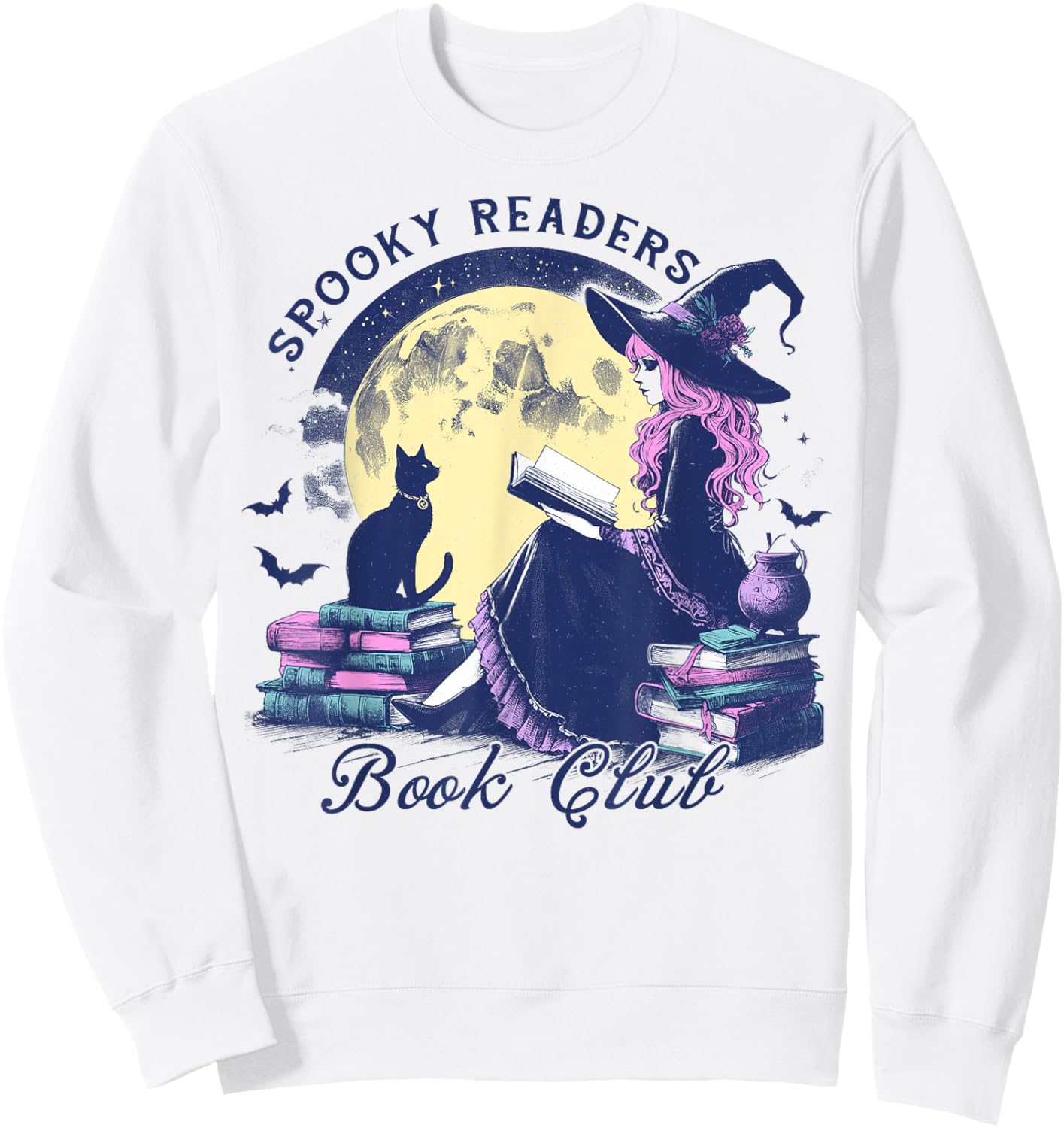 Vintage Sexy Witch Spooky Readers Book Lover Club Halloween Sweatshirt - Sweatshirt | White