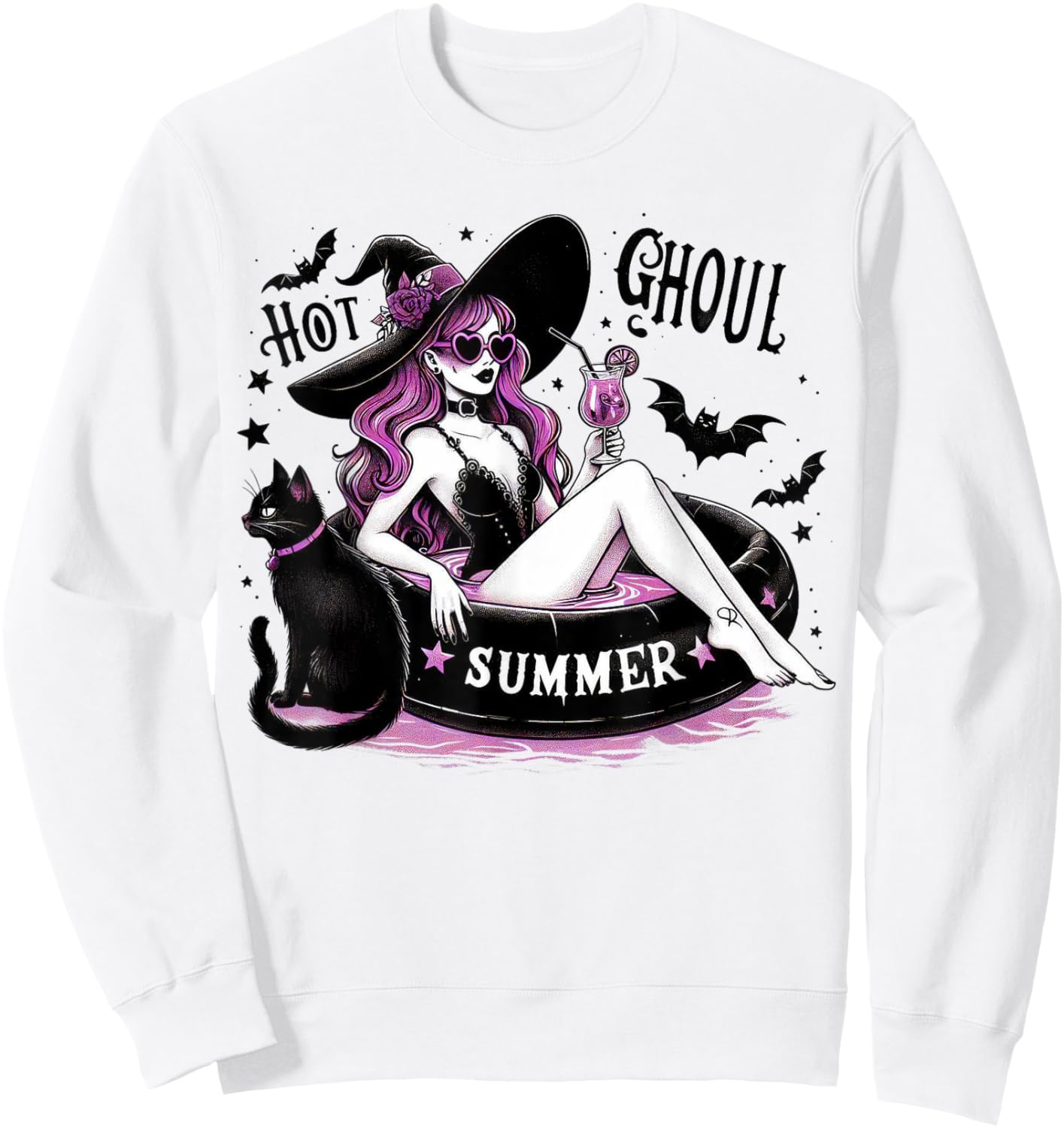 Funny Halloween Witch Hot Ghoul Summer Witchy Cat Sweatshirt - Sweatshirt | White