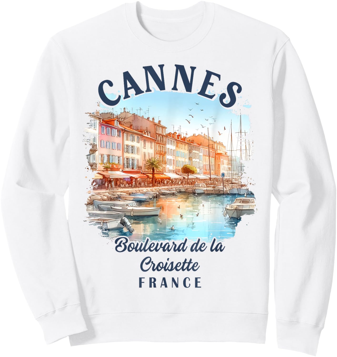 Cannes France Travel Trip Cannes Boulevard De La Croisette Sweatshirt - Sweatshirt | White