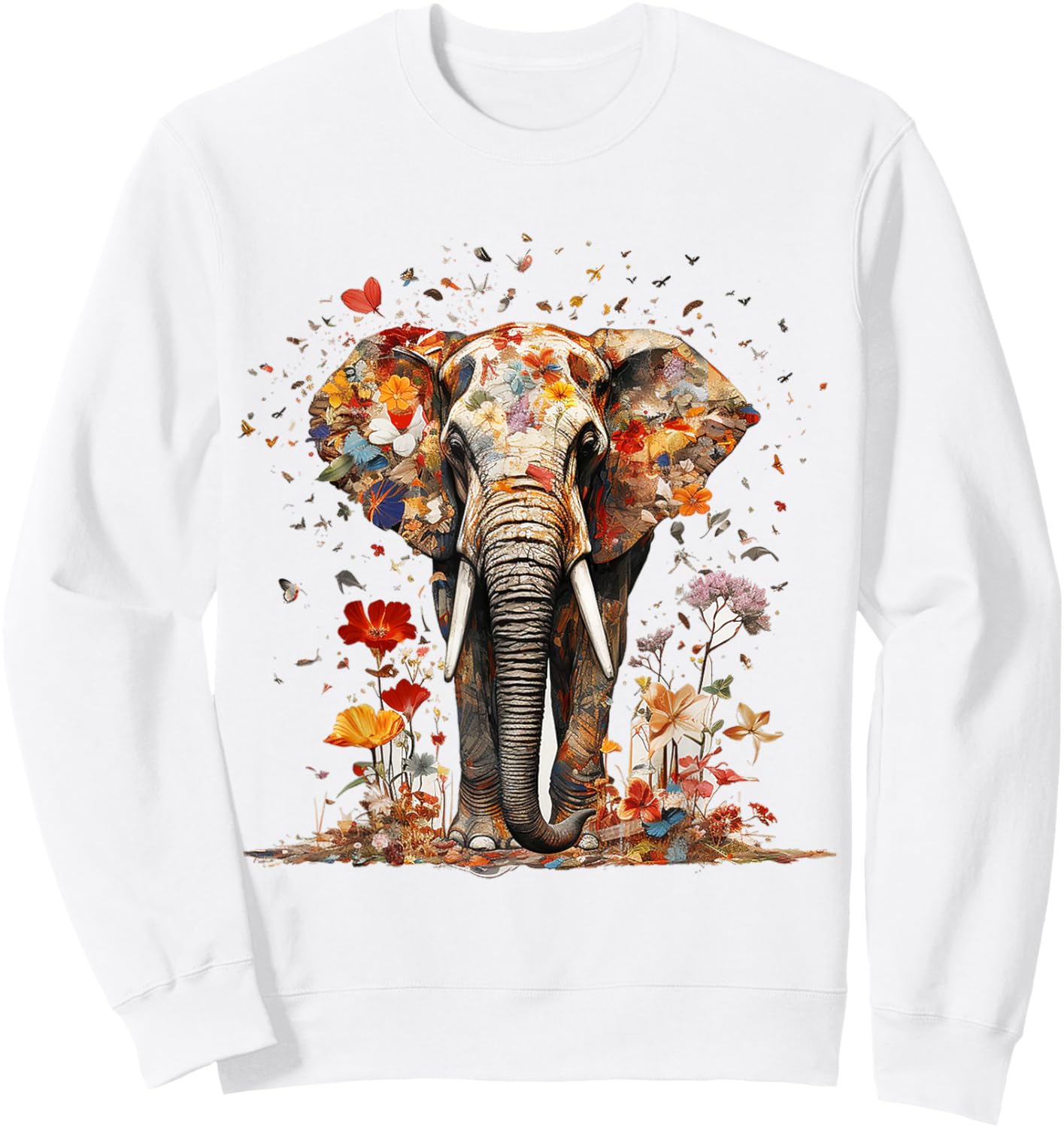 Elephant Butterfly Abstract Nature Animal Art Elephant Sweatshirt - Sweatshirt | White