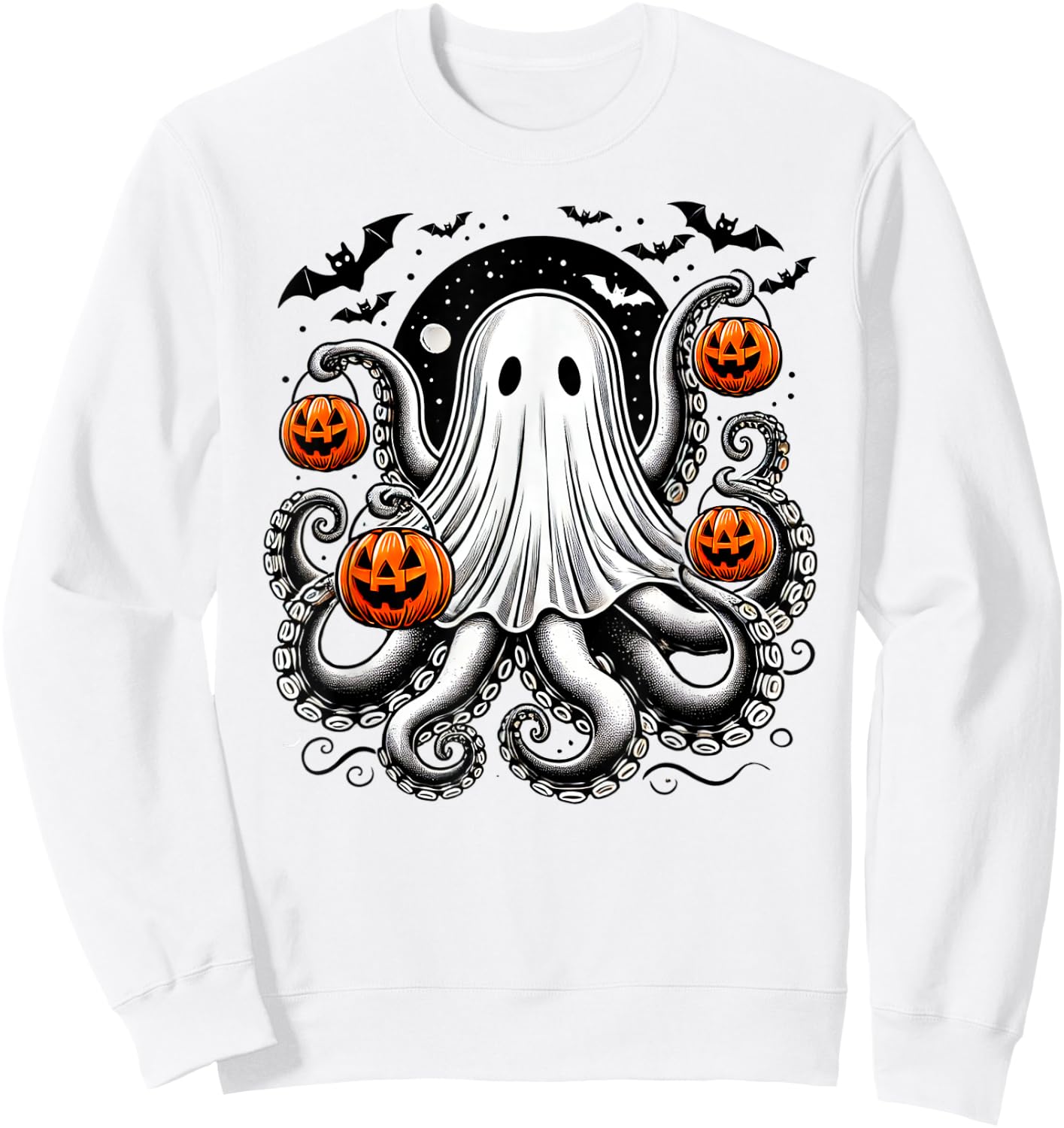 Spooky Tentacled Ghost Octopus - Halloween Kraken Pumpkins Sweatshirt - Sweatshirt | White