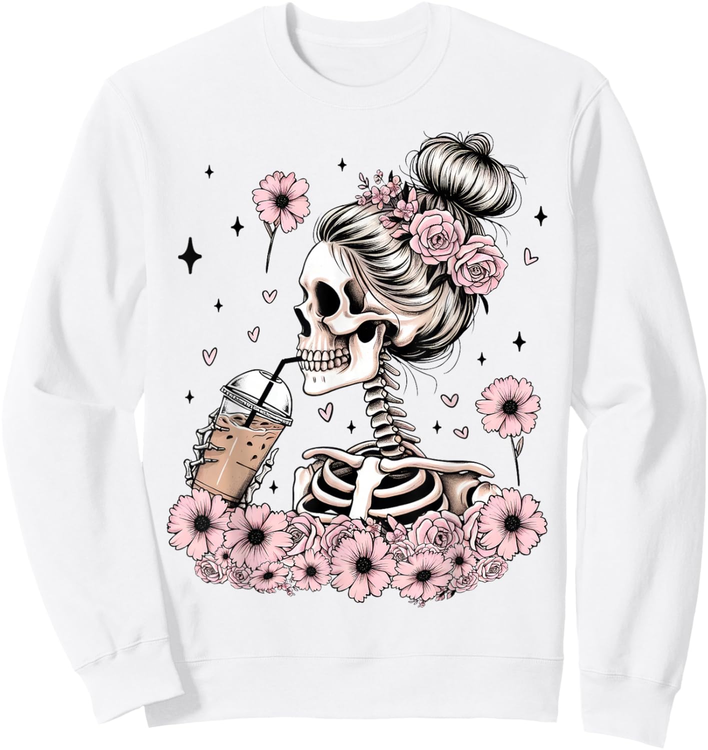 Skeleton Messy Bun Funny Costume Mom Women Halloween Sweatshirt - Sweatshirt | White