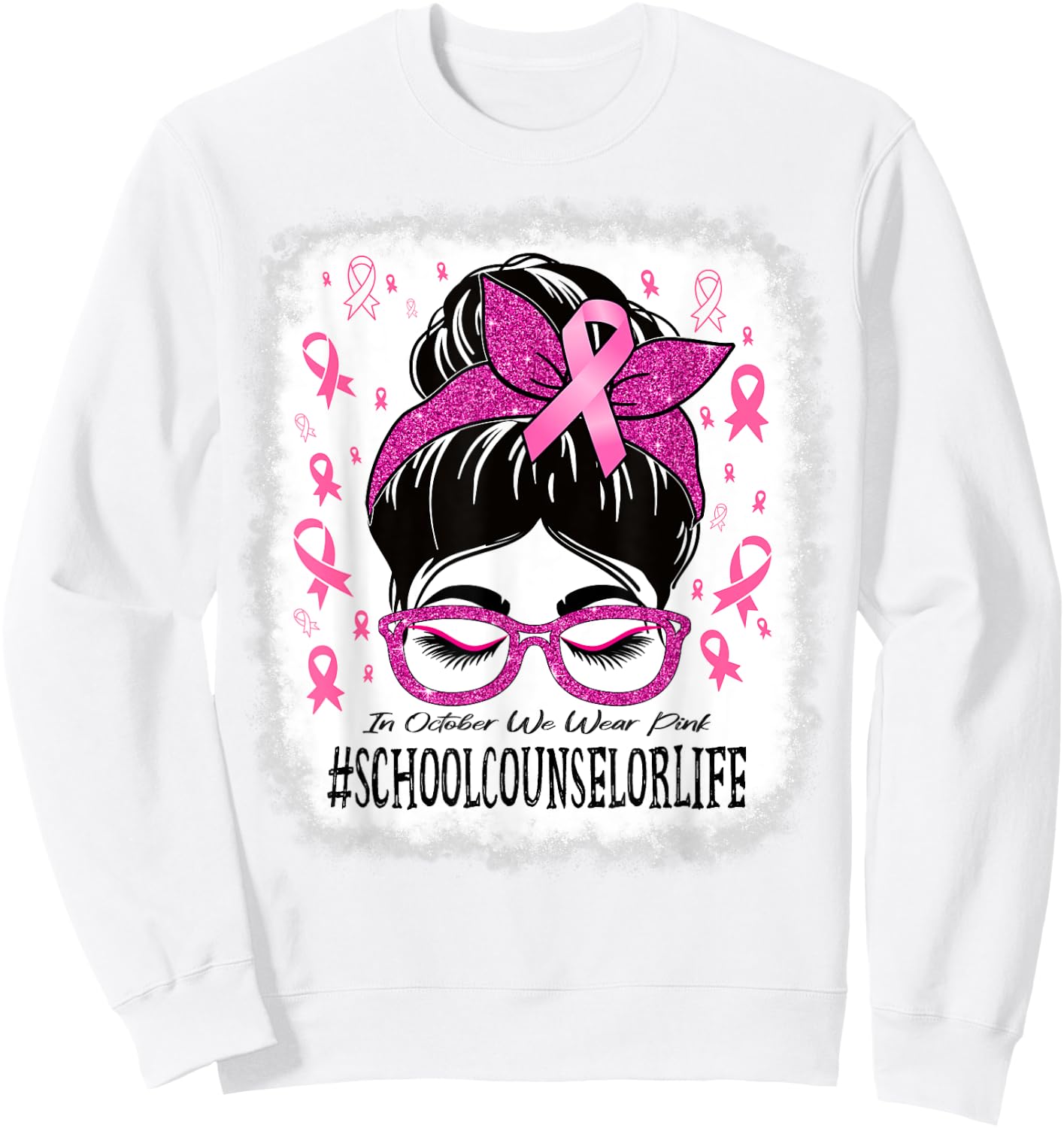 School Counselor In October We Wear Pink Cancer Awareness Sweatshirt - Sweatshirt | White
