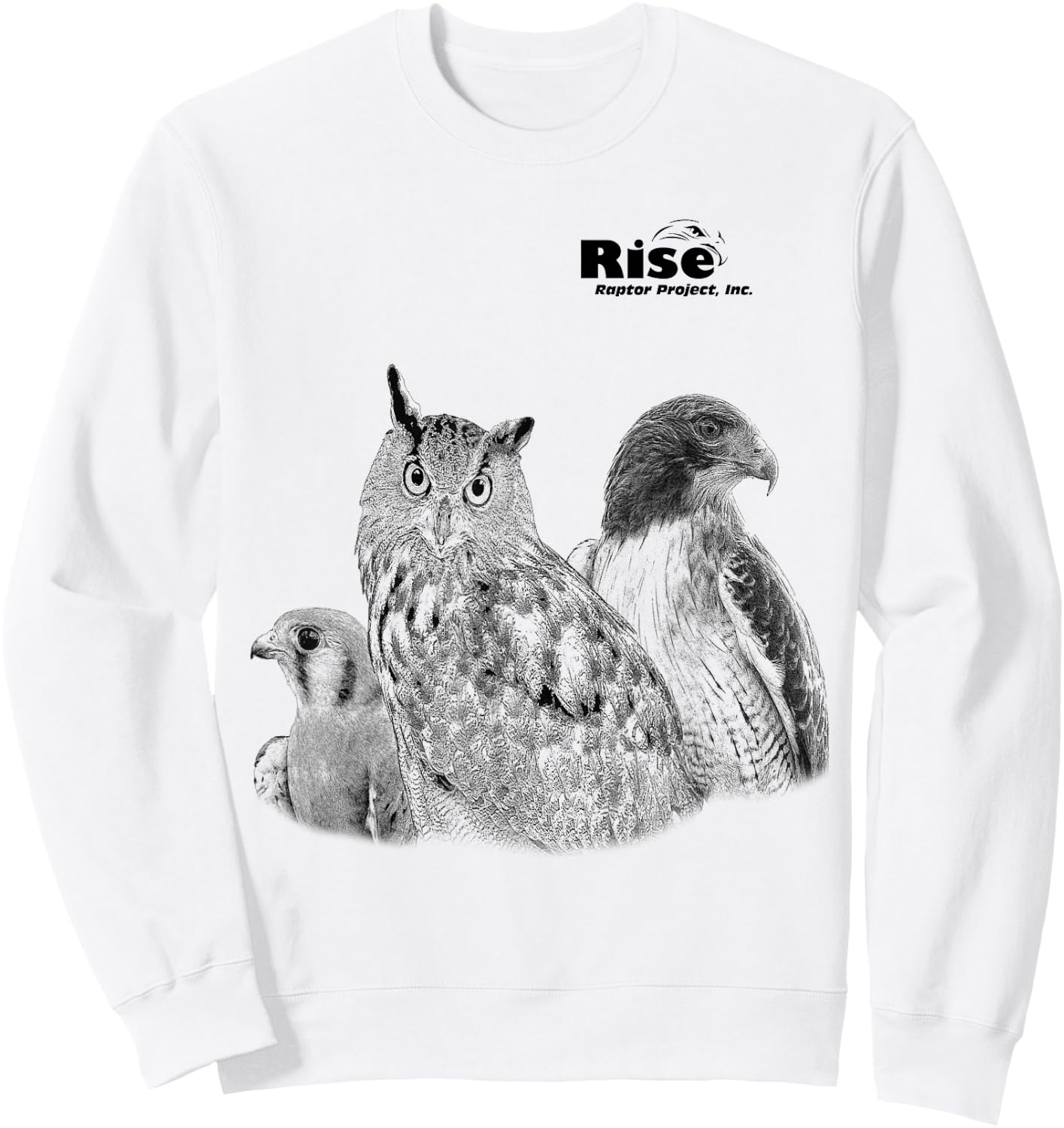 Rise Raptor Project Owl, Red Tailed Hawk, American Kestrel Sweatshirt - Sweatshirt | White